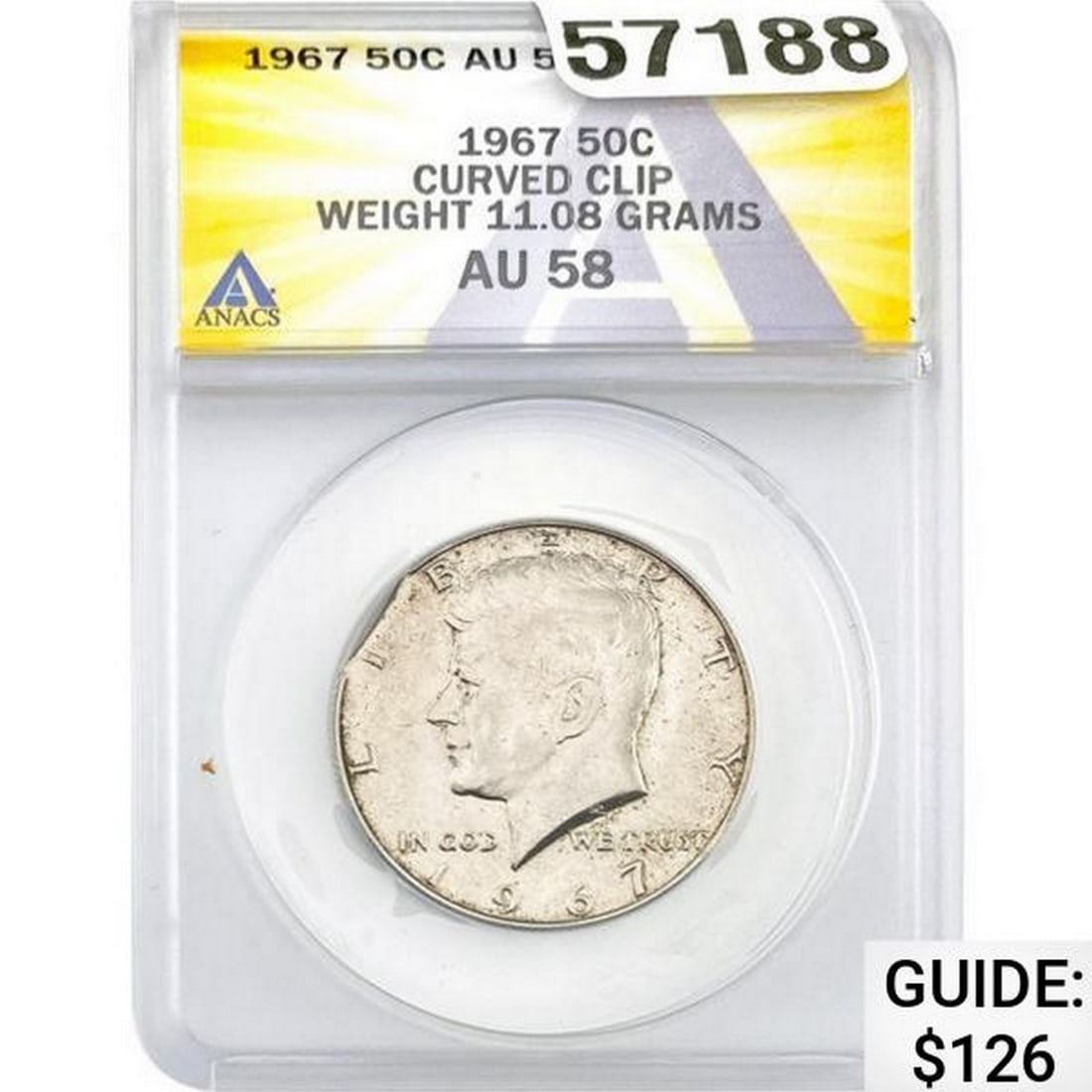 1967 50C Curved Clip ANACS AU58: 1967 50C Curved Clip ANACS AU58