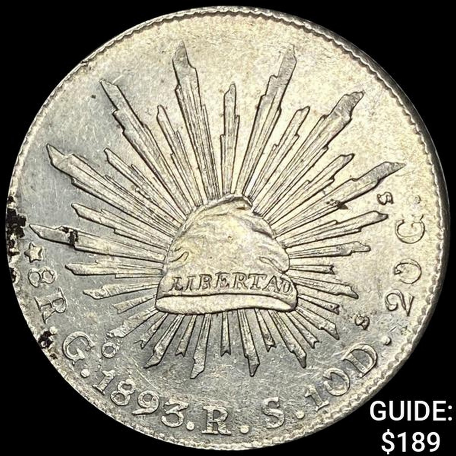 1893Go RS Mexico Silver 8 Reales Cap&Ray CHOICE AU: 1893Go RS Mexico Silver 8 Reales Cap&Ray CHOICE AU