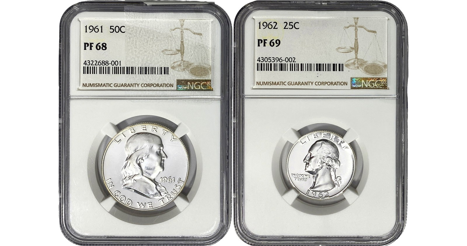 [2] 1961-1962 50C Franklin & 25C Wash. NGC PF68-69: [2] 1961-1962 50C Franklin & 25C Wash. NGC PF68-69