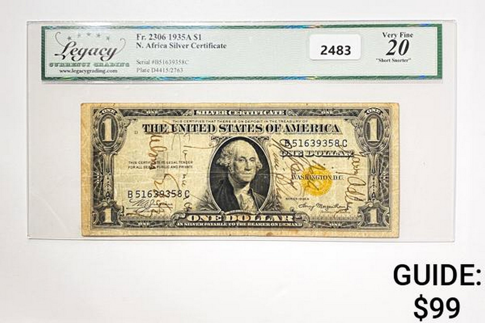 1934A $1 N. Africa SIlver Certificate LCG 20 VF: 1934A $1 N. Africa SIlver Certificate LCG 20 VF