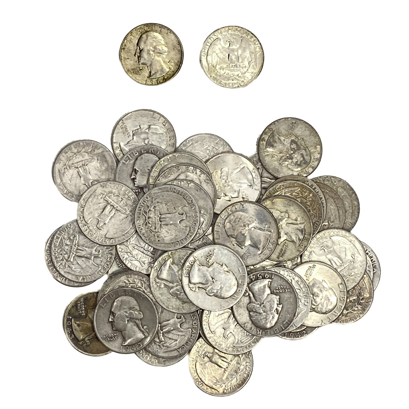 1932-1964 [50] Silver Washington Quarters Lot [50 Coins] : 1932-1964 [50] Silver Washington Quarters Lot [50 Coins]