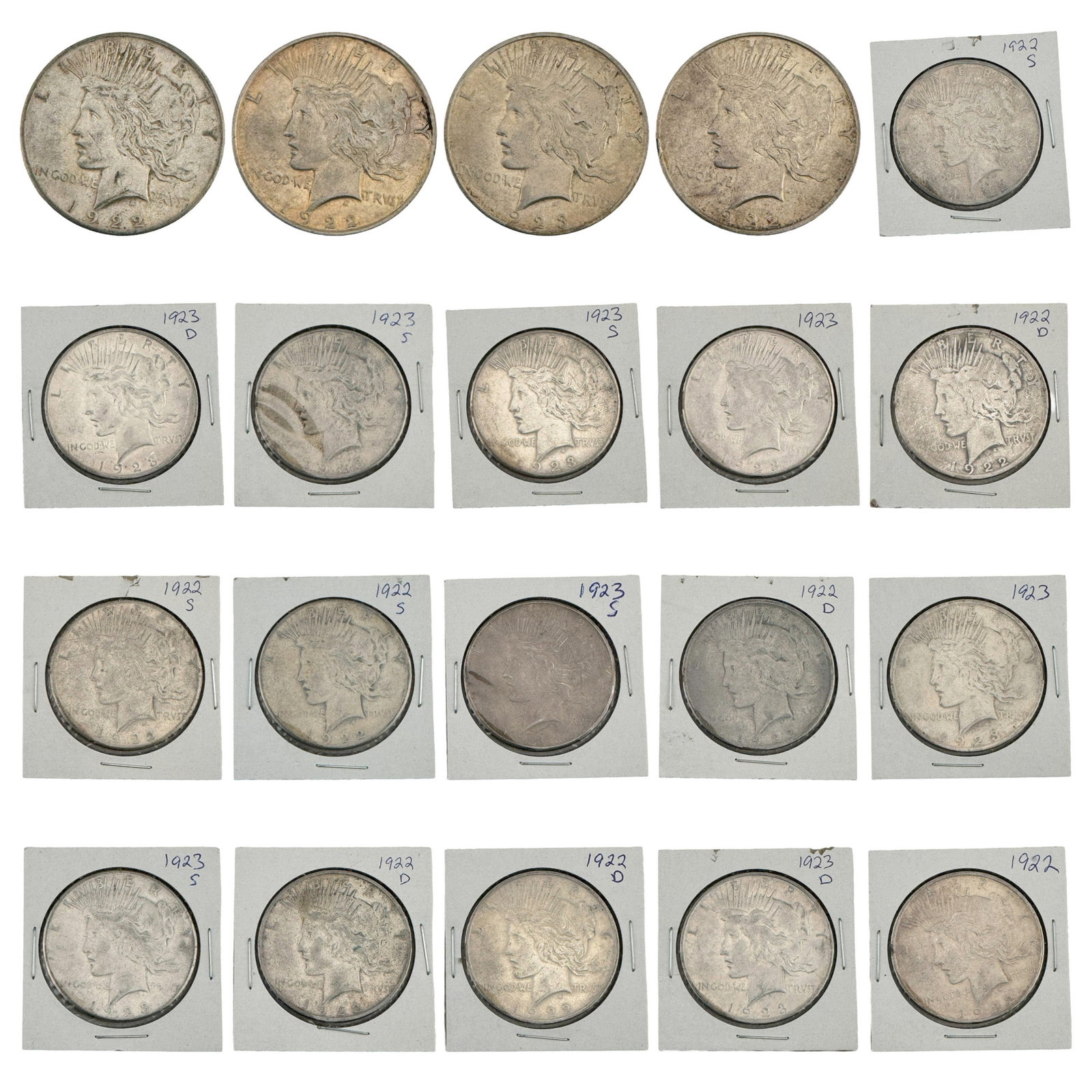 1922-1935 US Silver Peace Dollar Roll [20 Coins] : 1922-1935 US Silver Peace Dollar Roll [20 Coins]