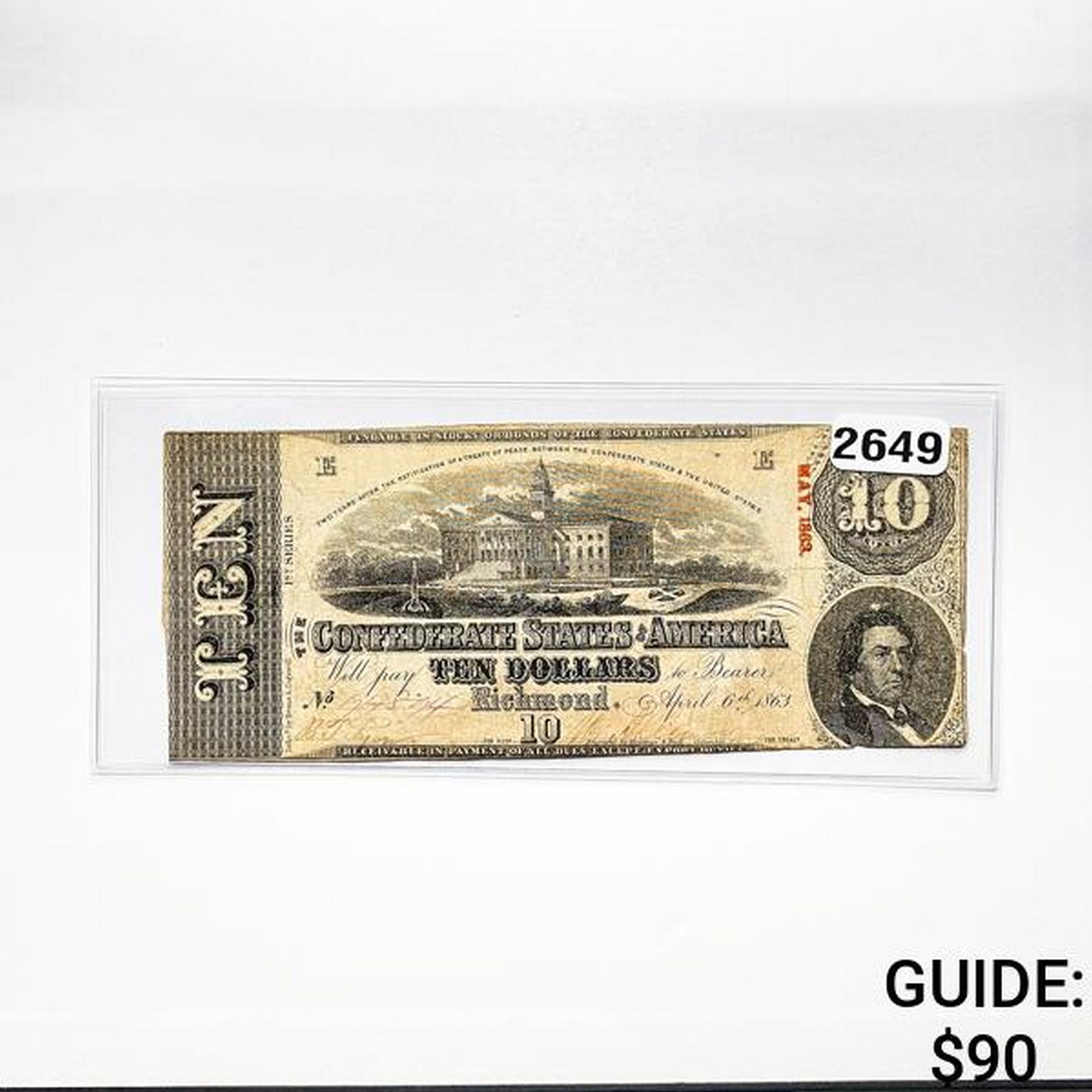 1863 $10 Confederate States of America Note: 1863 $10 Confederate States of America Note