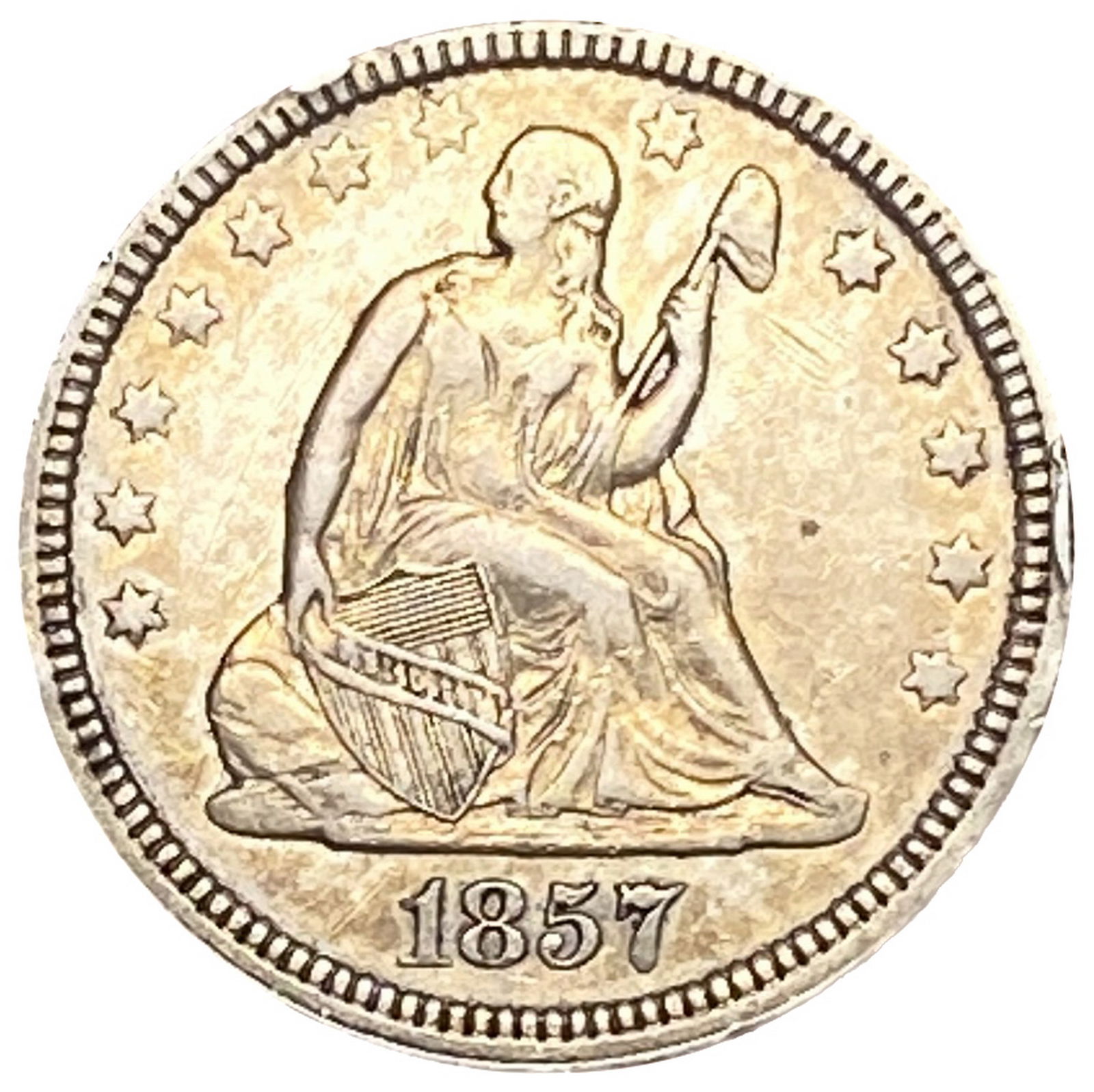1857 Seated Liberty Quarter XF (1 of 2)