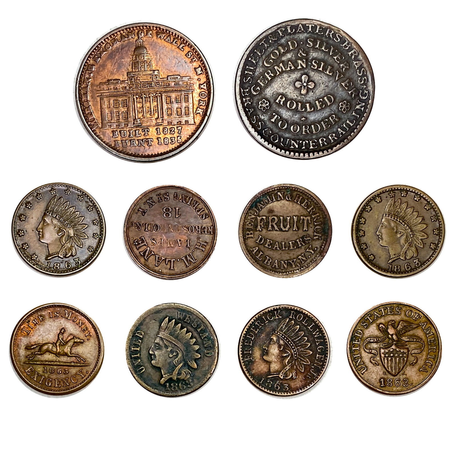 1837-1863 Hard Times and Civil War Tokens Lot [10 Coins] : 1837-1863 Hard Times and Civil War Tokens Lot [10 Coins]