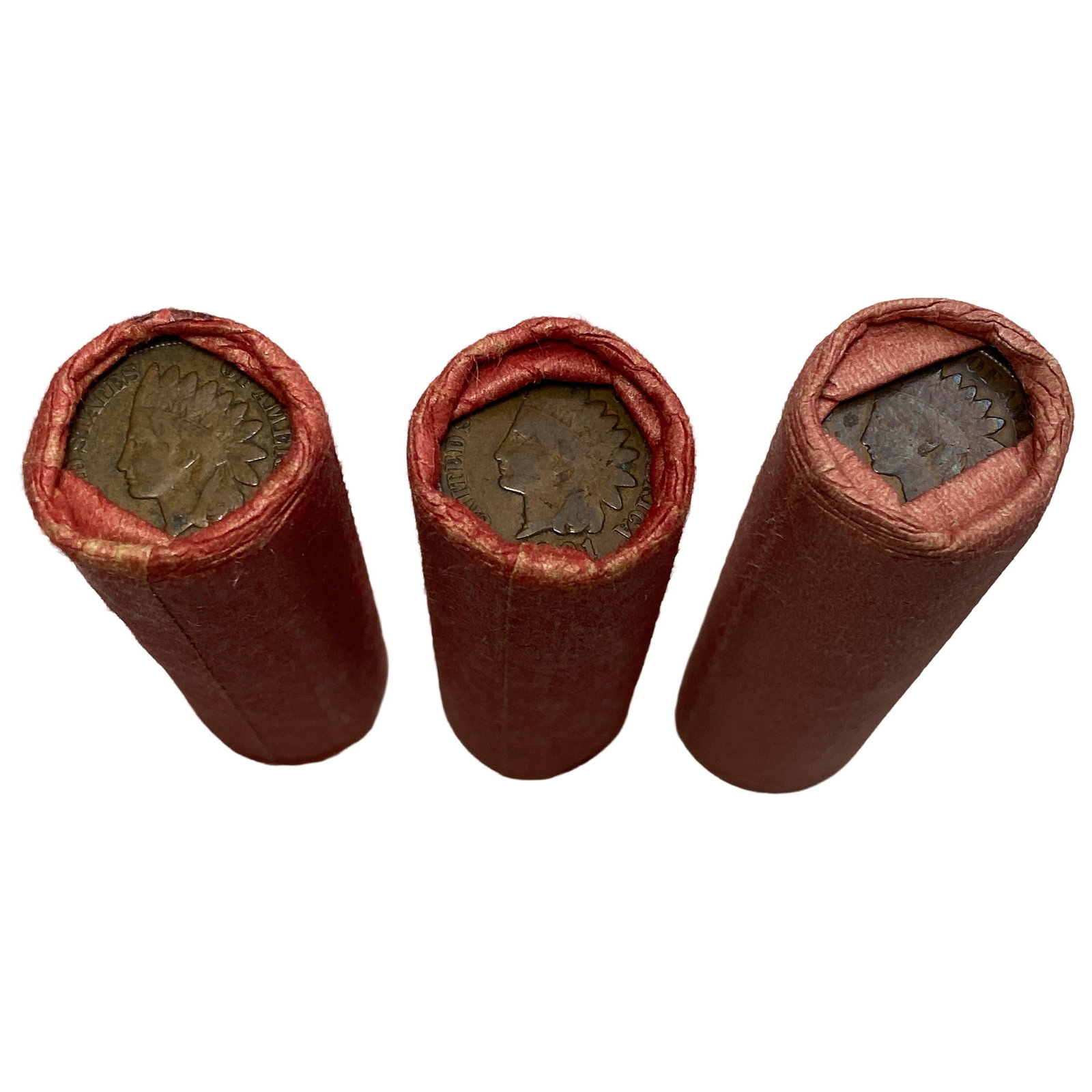 1865-1909 3 Varied Date Indian Head Cent Rolls [150 coins]: 1865-1909 3 Varied Date Indian Head Cent Rolls [150 coins]