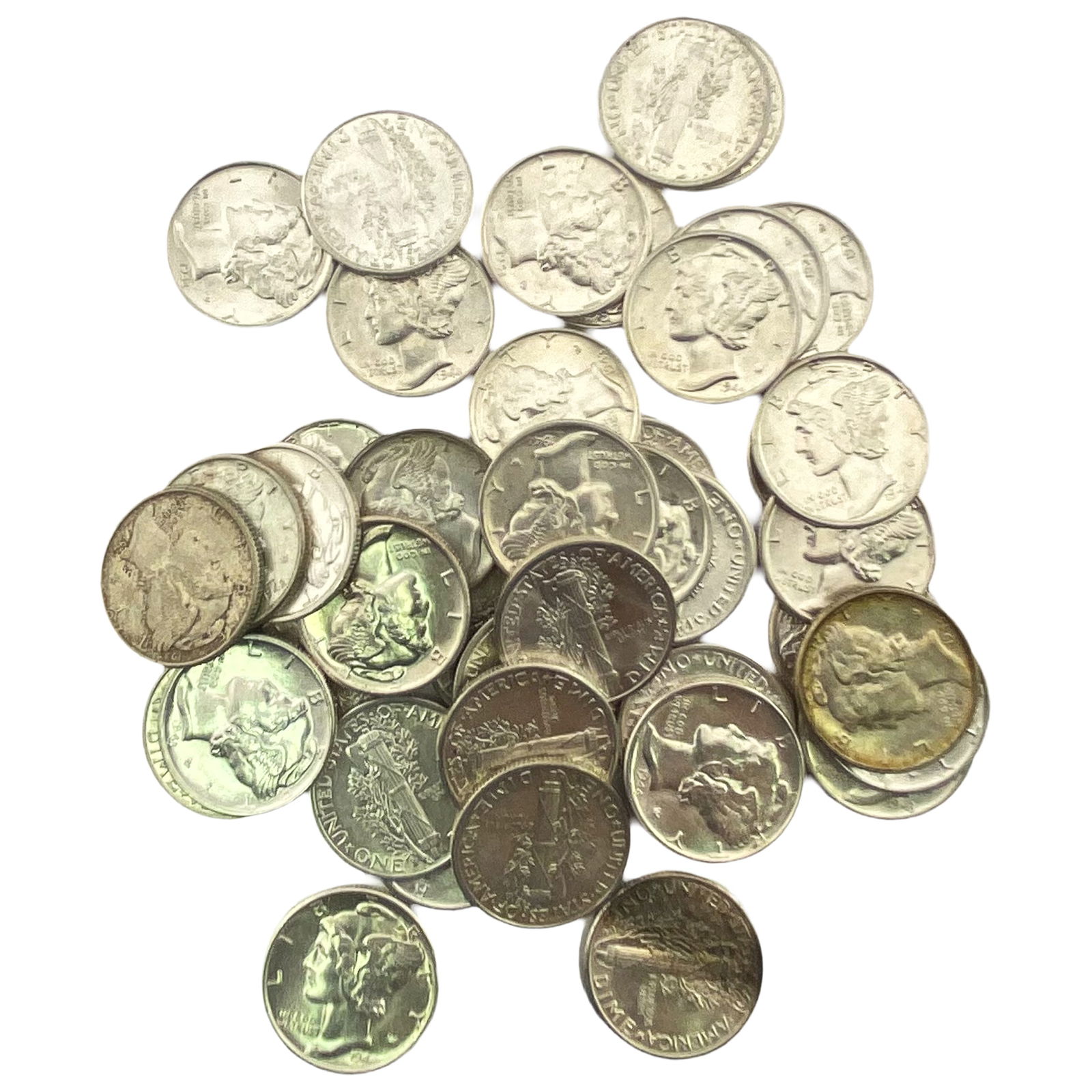 1941-1945 GEM BU Silver Mercury Dime Lot [45 Coins]   (1 of 1)