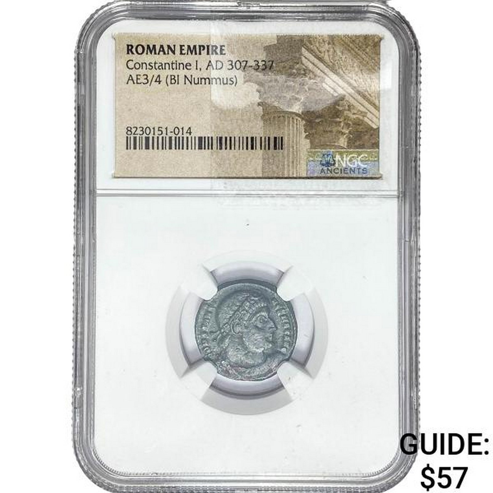 Roman Constantine I, AD 307-337 AE3/4 BI Nummus NGC: Roman Constantine I, AD 307-337 AE3/4 BI Nummus NGC