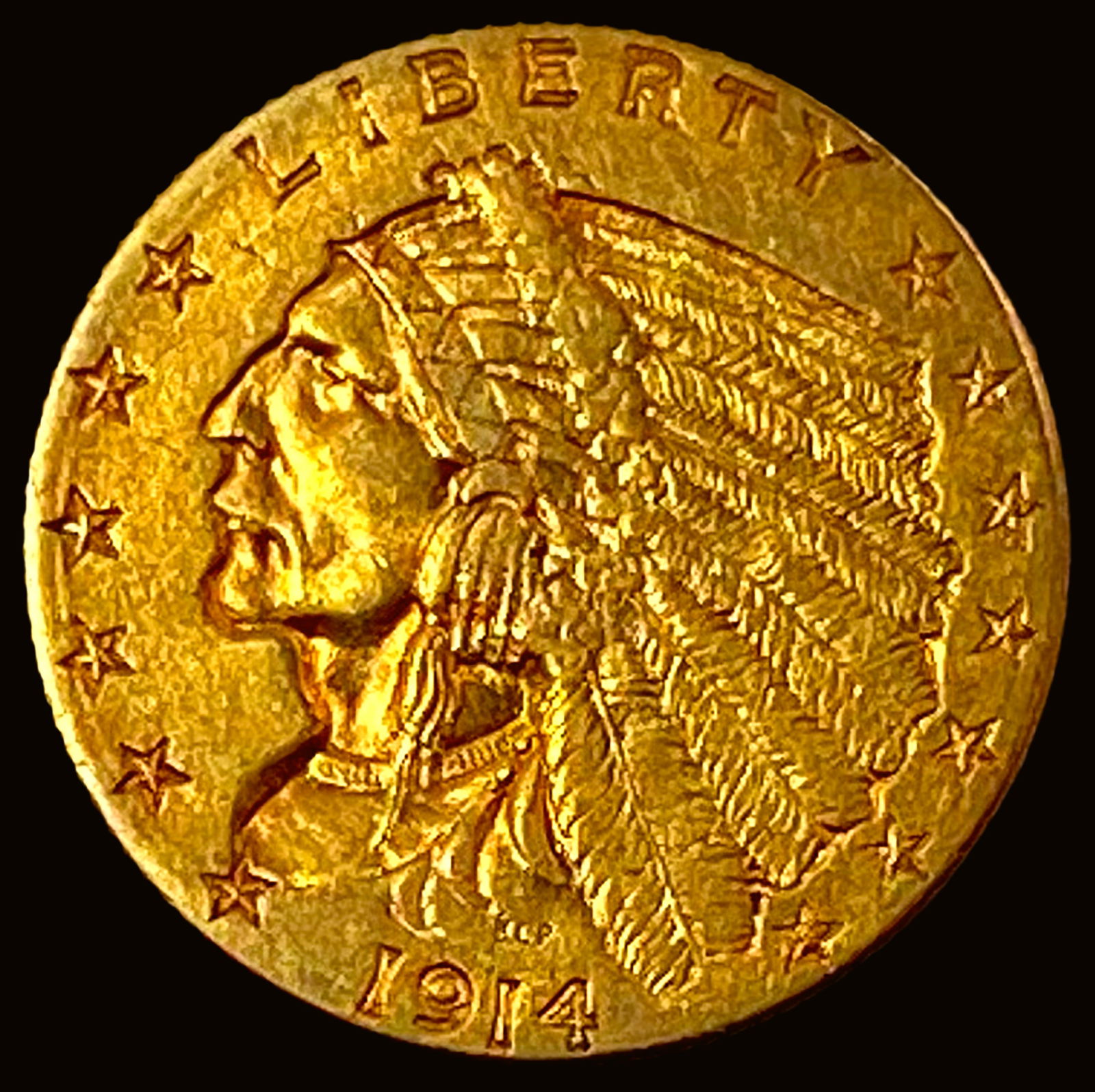 1914-D Indian Head Gold $2.50 Quarter Eagle CHOICE AU (1 of 2)