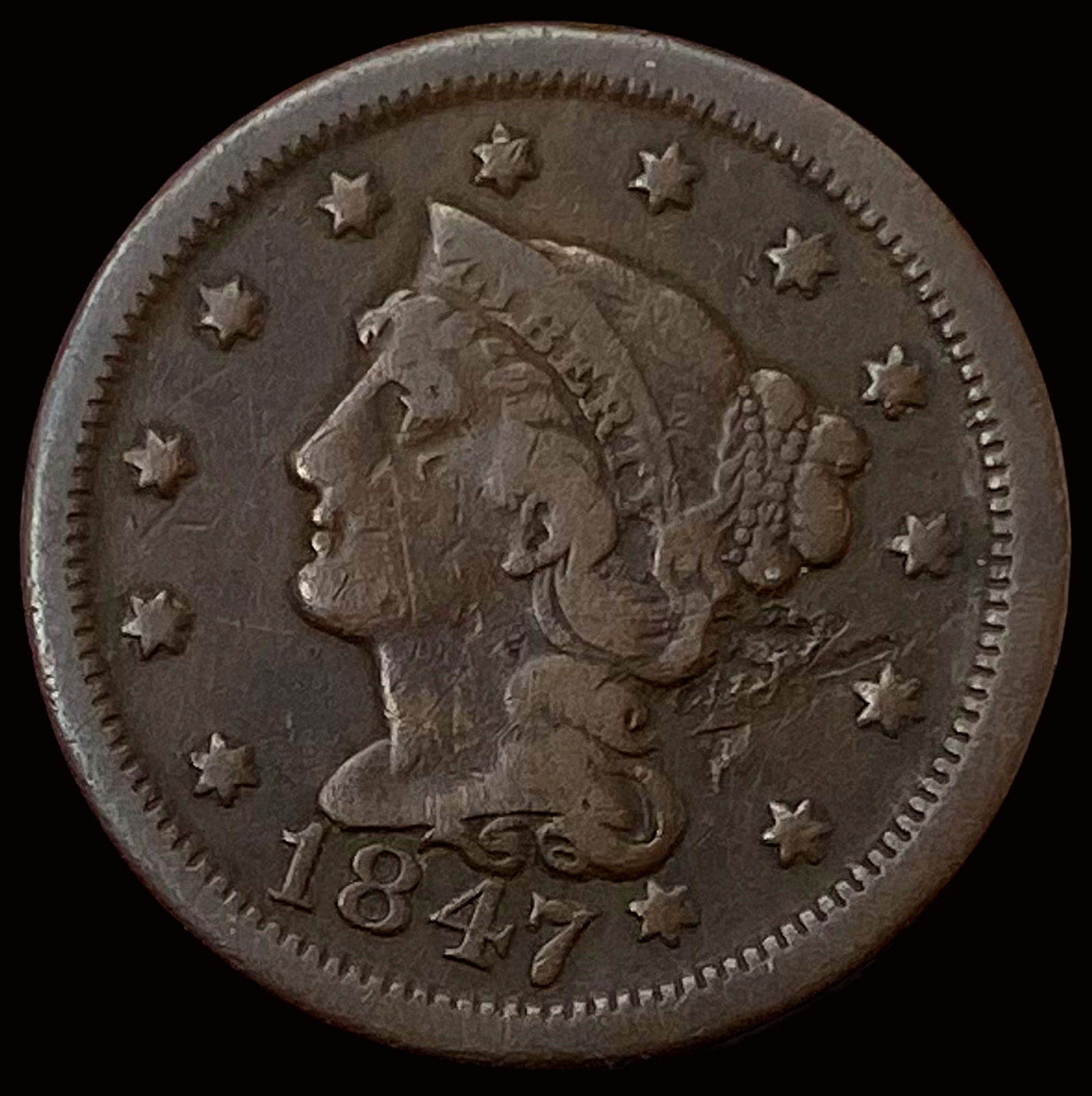 1847 Braided Hair Large Cent LIGHTLY CIRCULATED (1 of 2)
