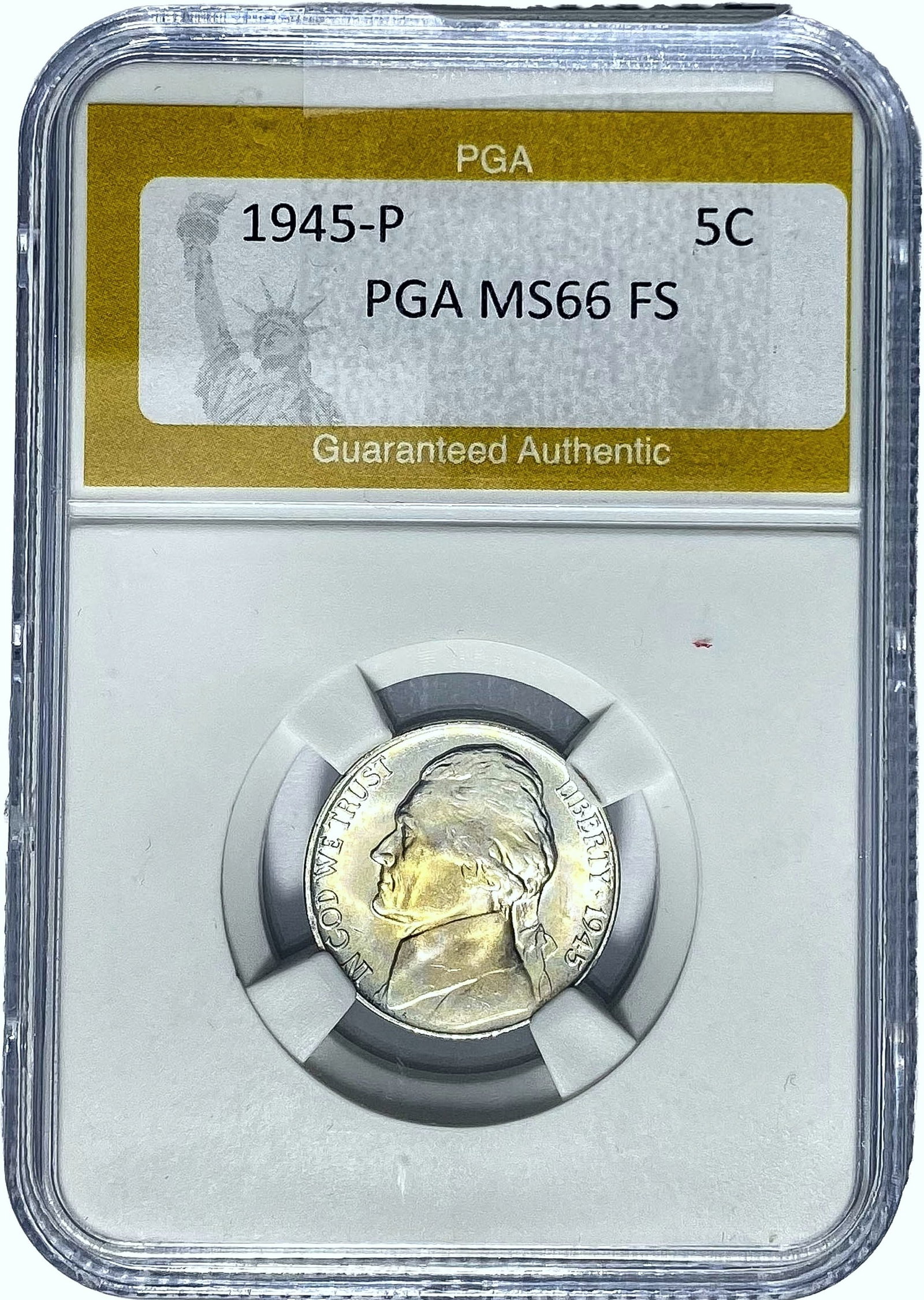 1945-P Jefferson Nickel PGA MS66 FS: 1945-P Jefferson Nickel PGA MS66 FS