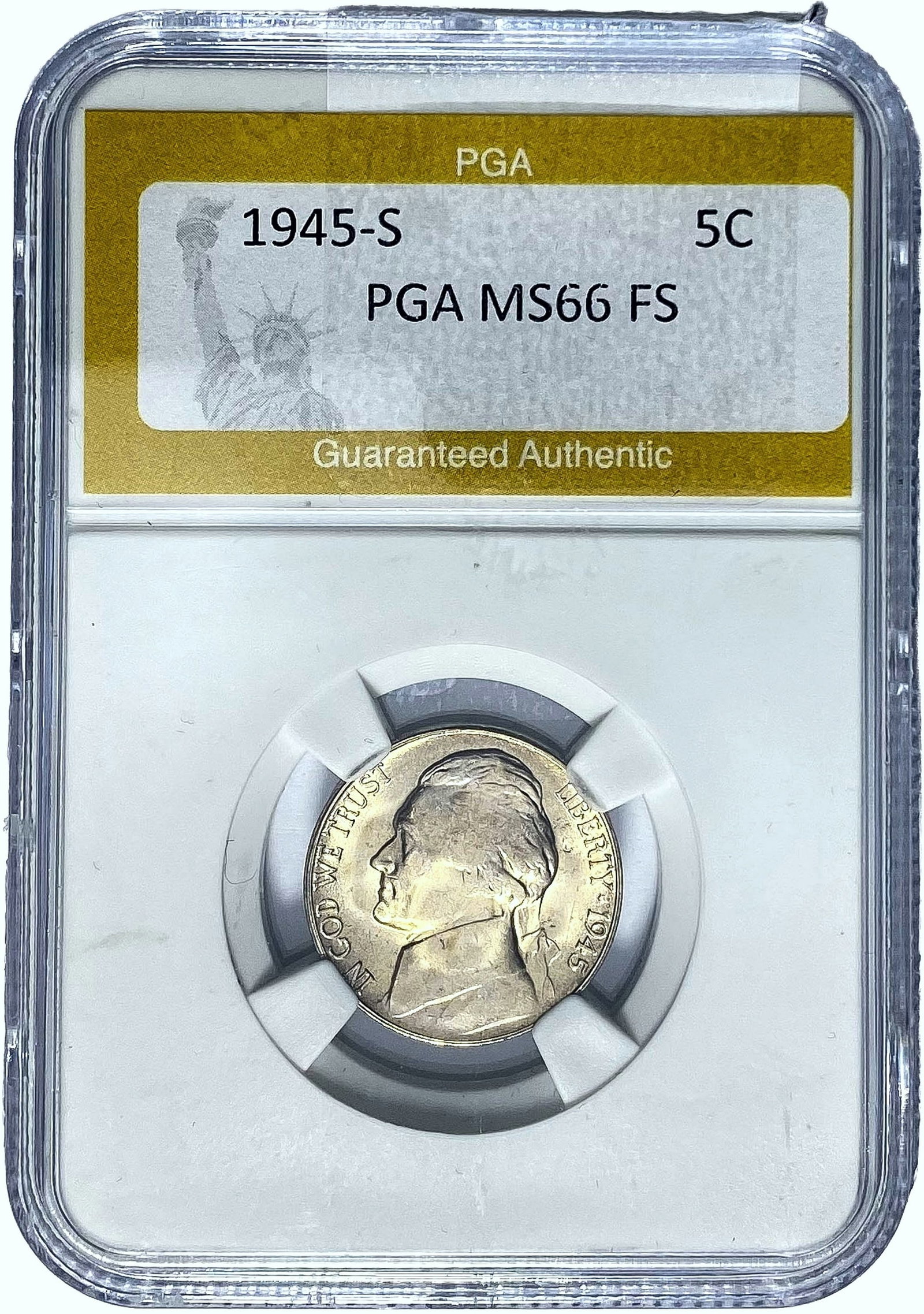1945-S Jefferson Nickel PGA MS66 FS: 1945-S Jefferson Nickel PGA MS66 FS