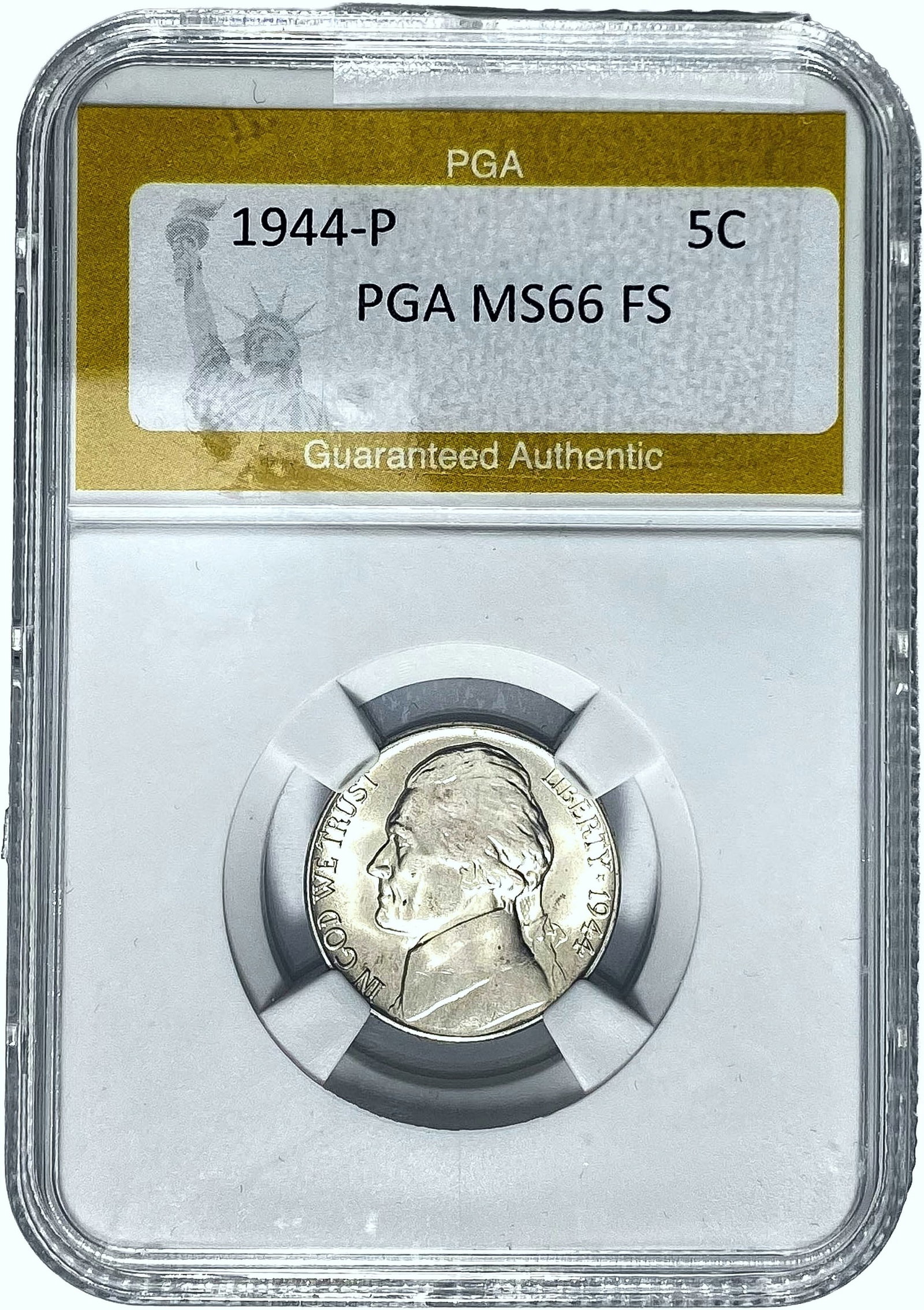 1944-P Jefferson Nickel PGA MS66 FS: 1944-P Jefferson Nickel PGA MS66 FS