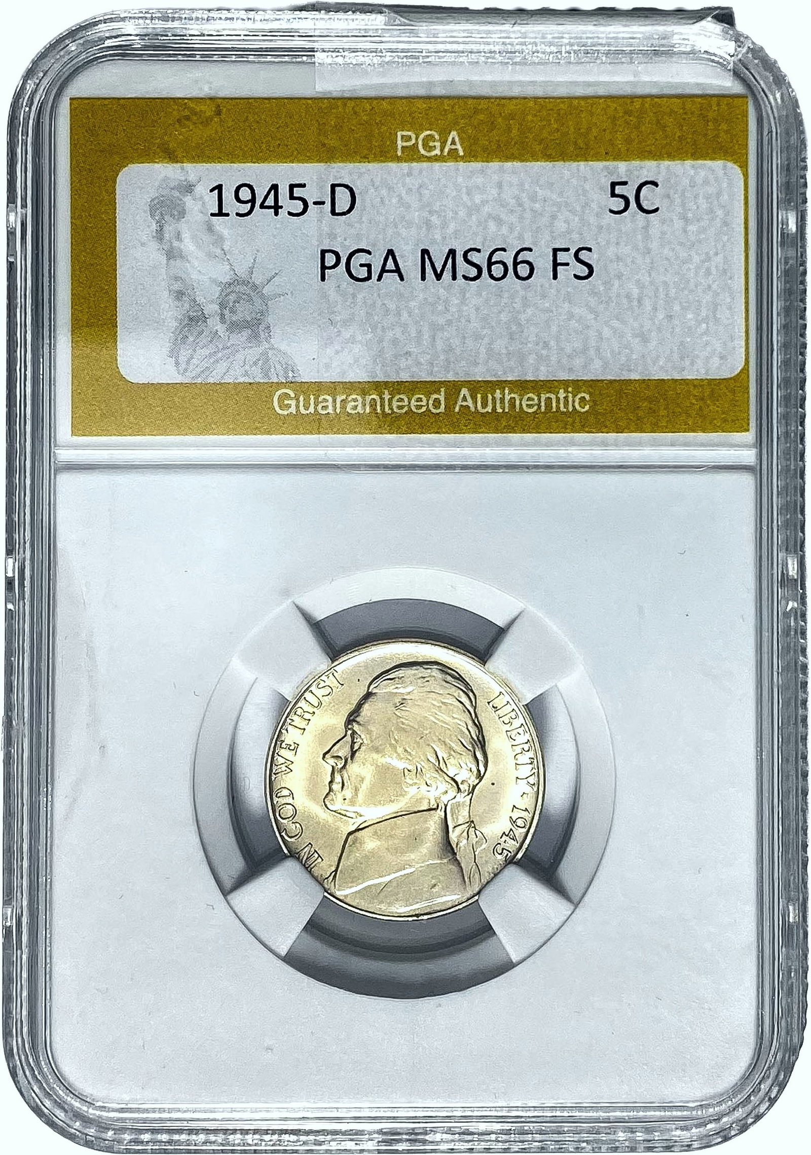 1945-D Jefferson Nickel PGA MS66 FS: 1945-D Jefferson Nickel PGA MS66 FS