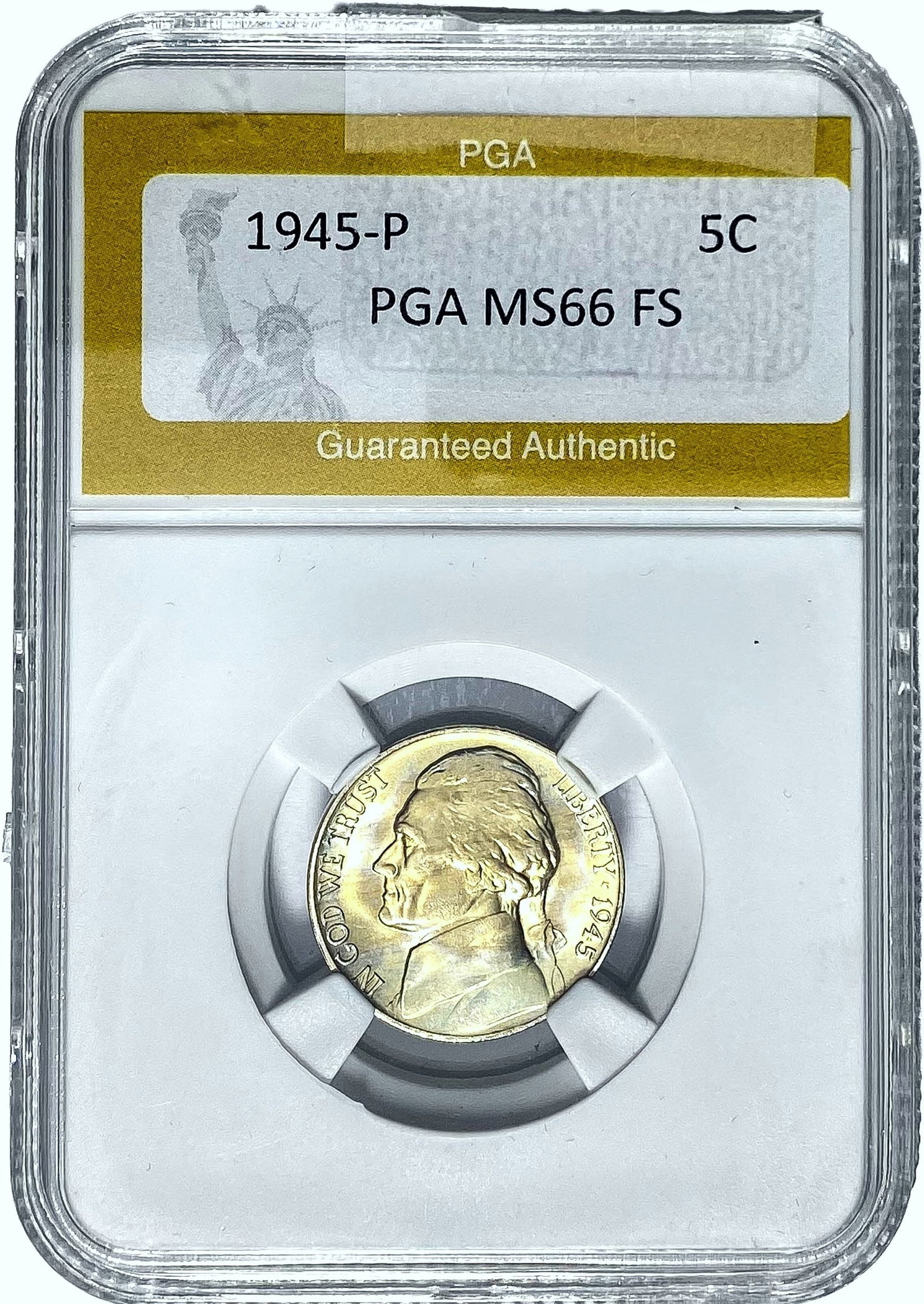 1945-P Jefferson Nickel PGA MS66 FS: 1945-P Jefferson Nickel PGA MS66 FS