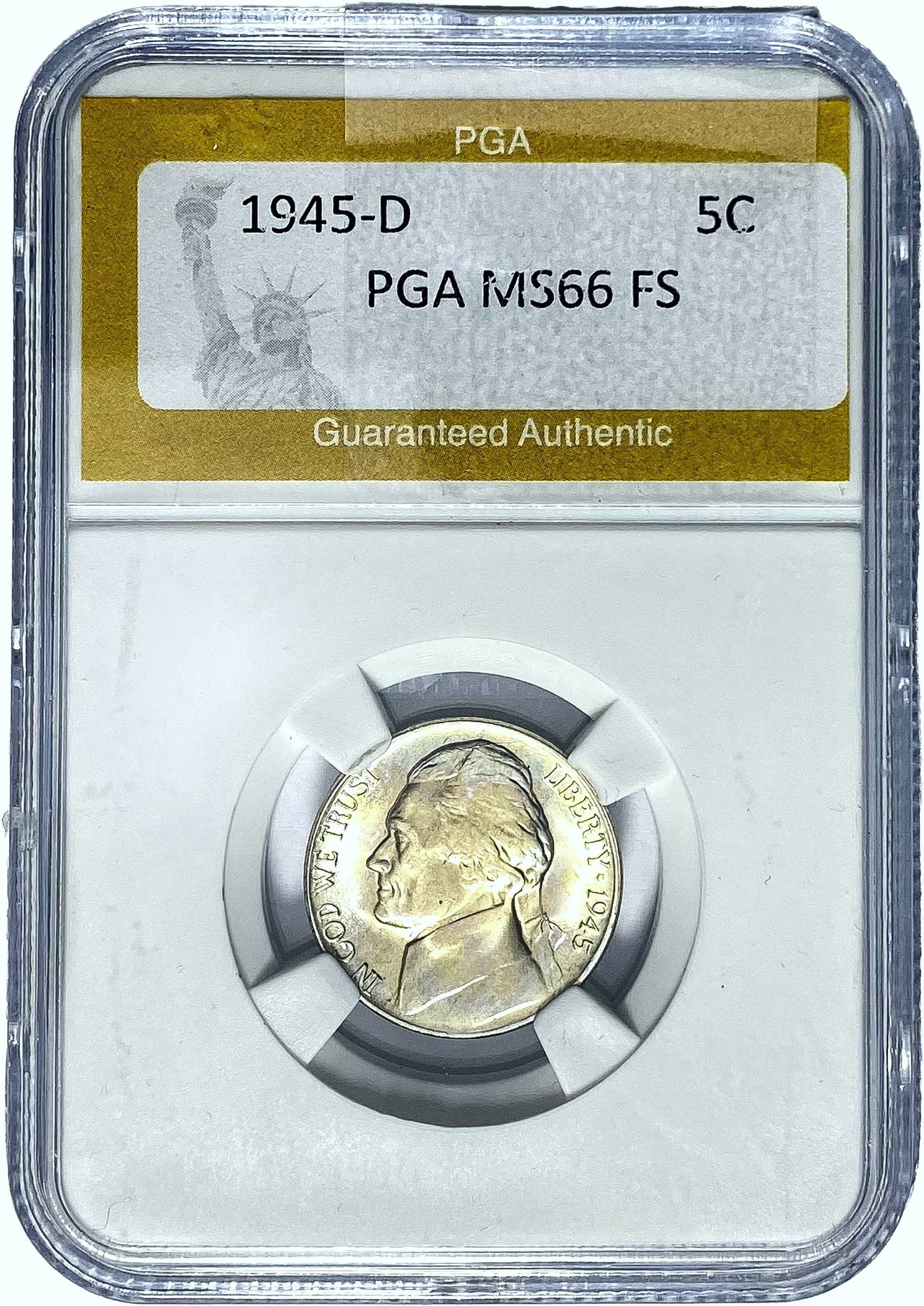 1945-D Jefferson Nickel PGA MS66 FS: 1945-D Jefferson Nickel PGA MS66 FS