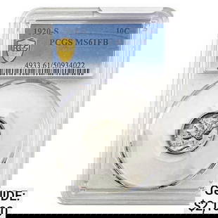1920-S Mercury Silver Dime PCGS MS61 FB: 1920-S Mercury Silver Dime PCGS MS61 FB