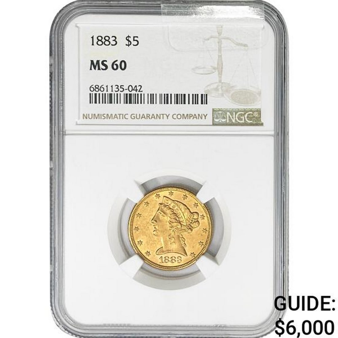 1883 $5 Gold Half Eagle NGC MS60 (1 of 2)