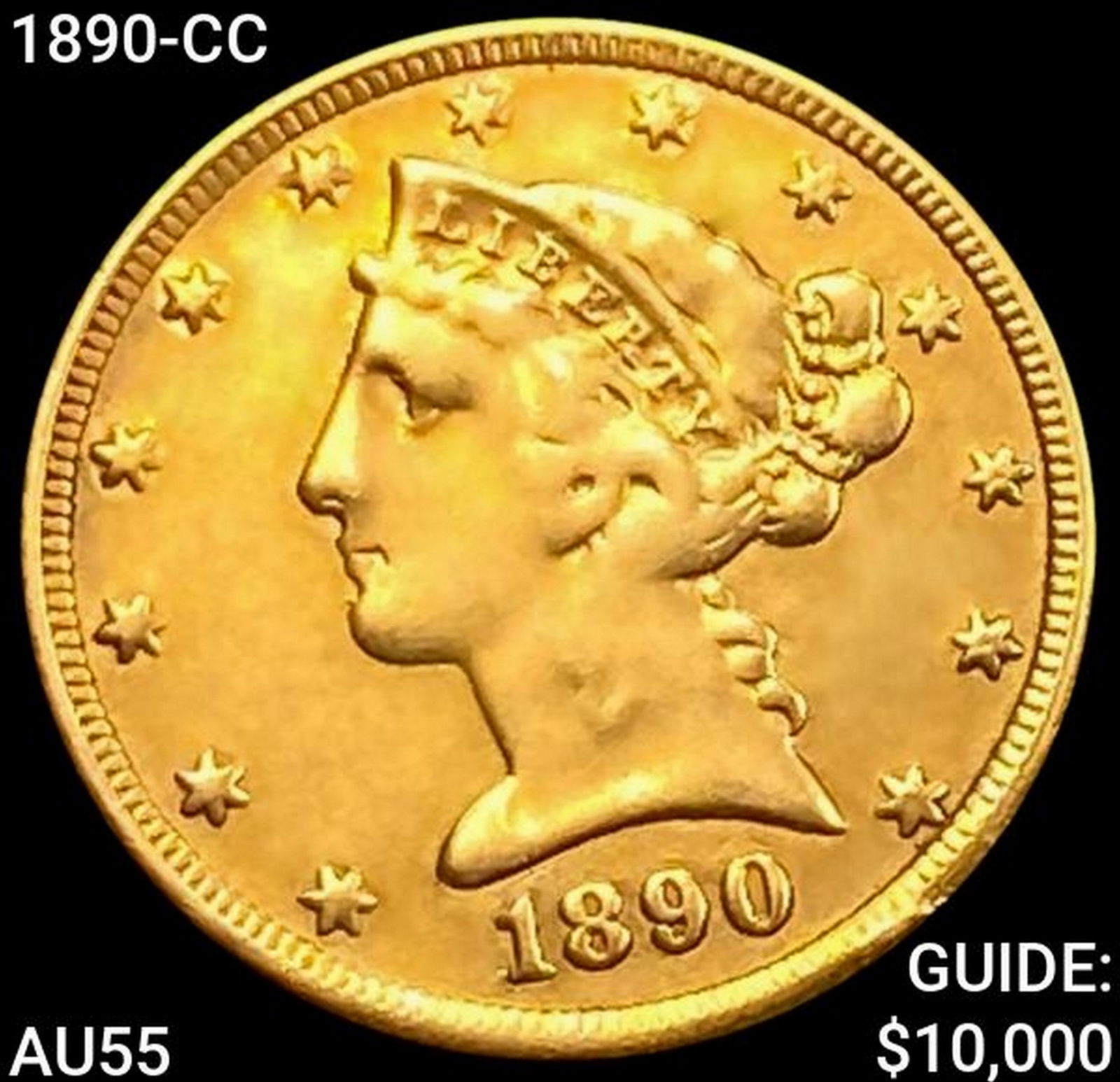 1890-CC $5 Gold Half Eagle HIGH GRADE (1 of 2)