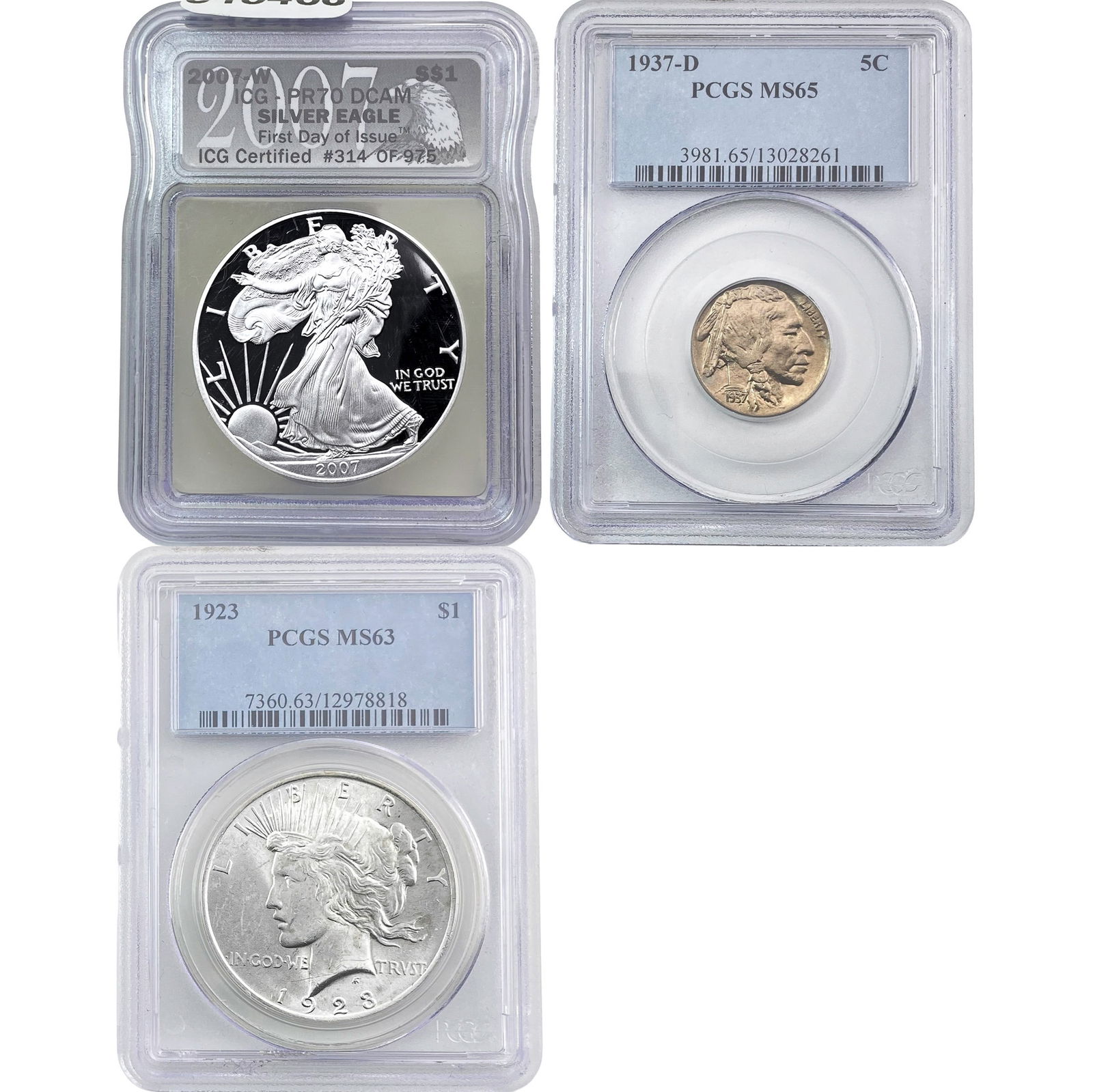 1923-2007 PCGS/PCI Graded US Coin Lot [3 Coins] (1 of 2)
