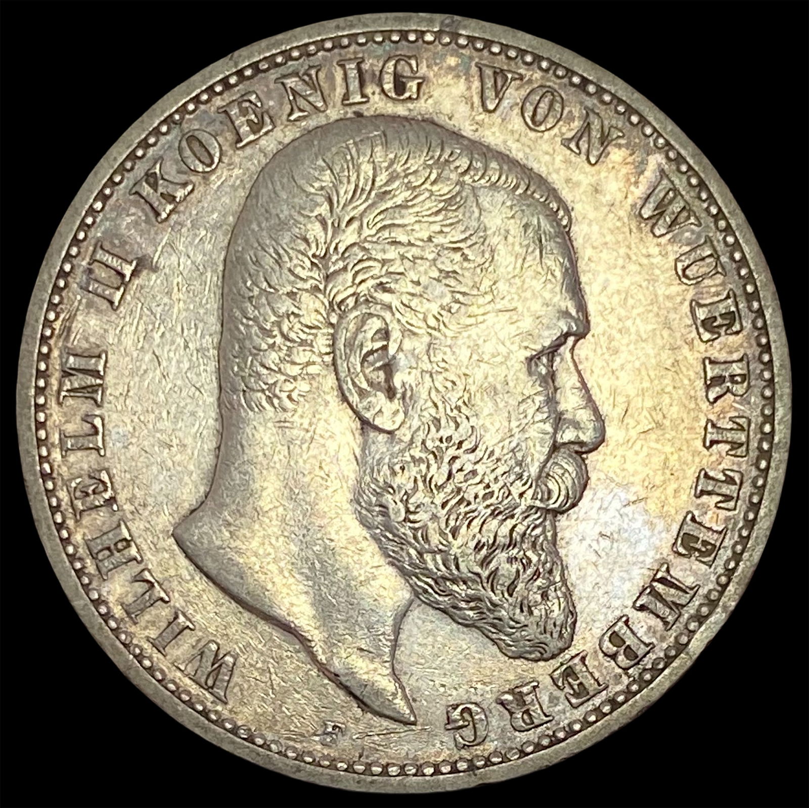 1903-F Wurttemberg Silver 5 Reichsmark NEARLY UNCIRCULATED (1 of 2)