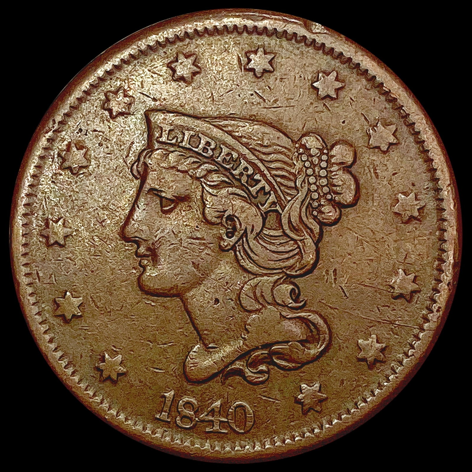1840 Braided Hair Large Cent NEARLY UNCIRCULATED (1 of 2)