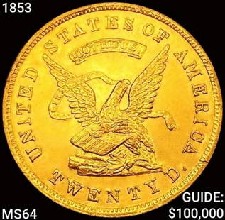 1853 900 Thous $20 Gold Assay CHOICE BU: 1853 900 Thous $20 Gold Assay CHOICE BU
