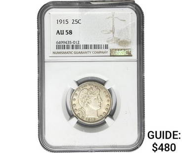 1915 Barber Quarter NGC AU58: 1915 Barber Quarter NGC AU58