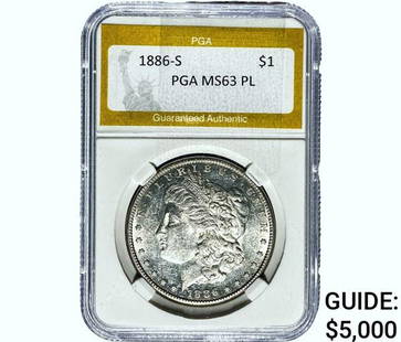 1886-S Morgan Silver Dollar PGA MS63 PL: 1886-S Morgan Silver Dollar PGA MS63 PL