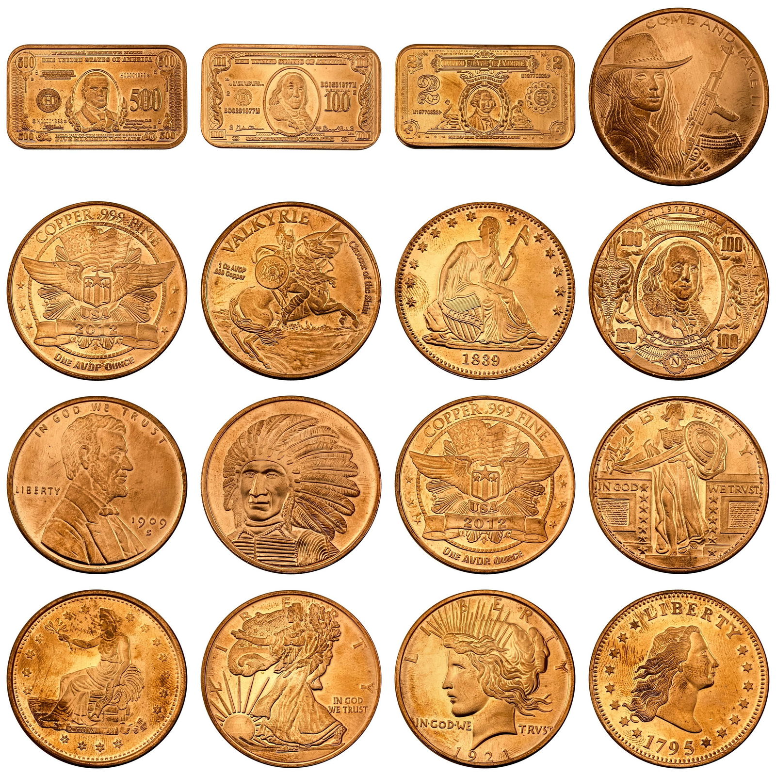 ND 16 1oz Copper Rounds/Bars Lot [16 Coins] (1 of 5)