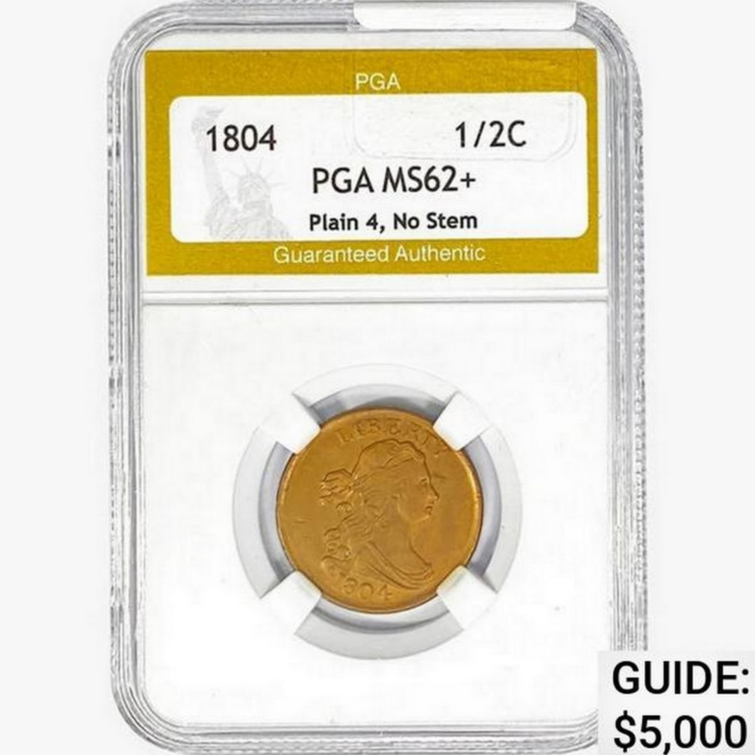 1804 Capped Bust Half Cent PGA MS62+ Plain 4 No Stem (1 of 2)