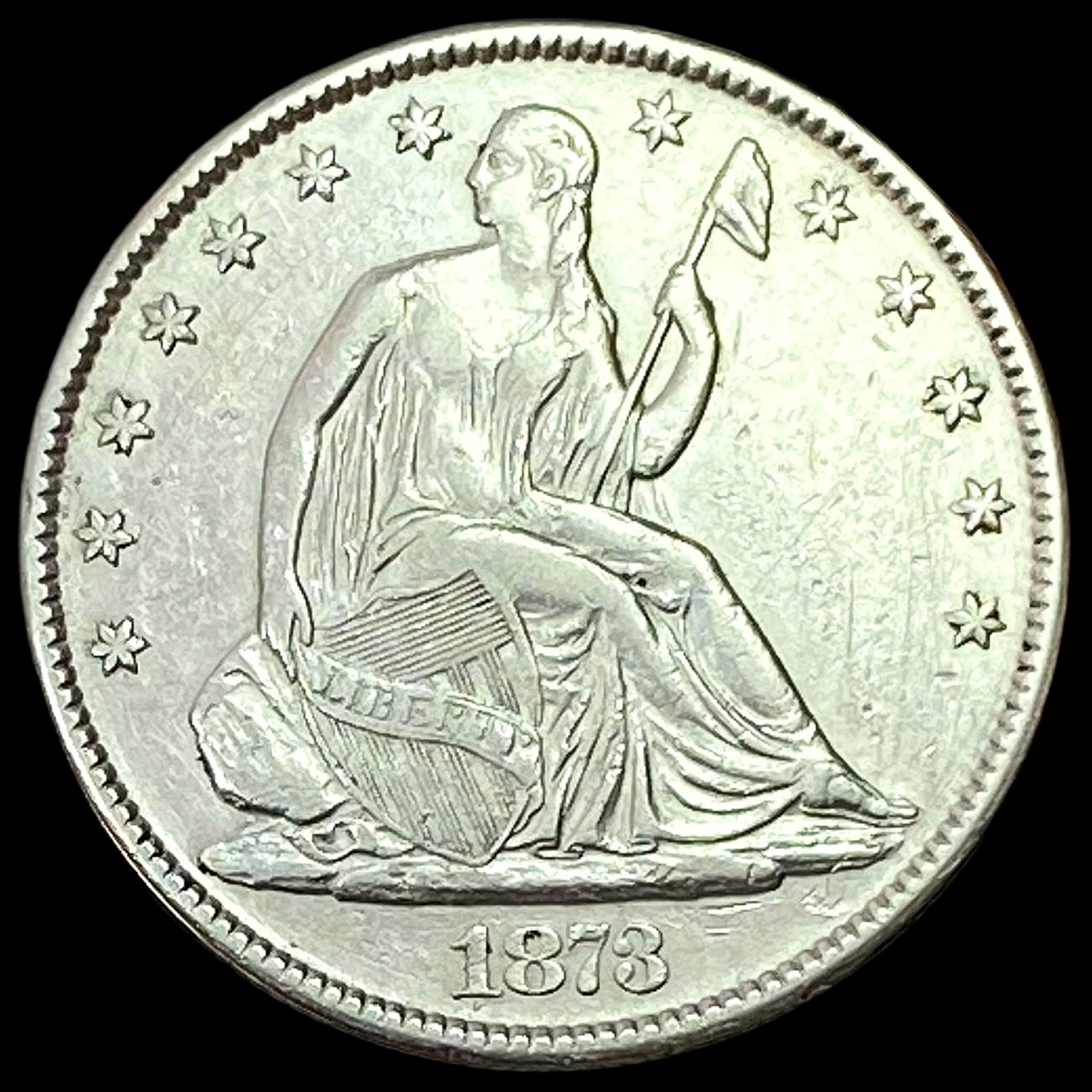 1873 No Arrows Seated Lib Half Dollar CLOSE UNC (1 of 2)