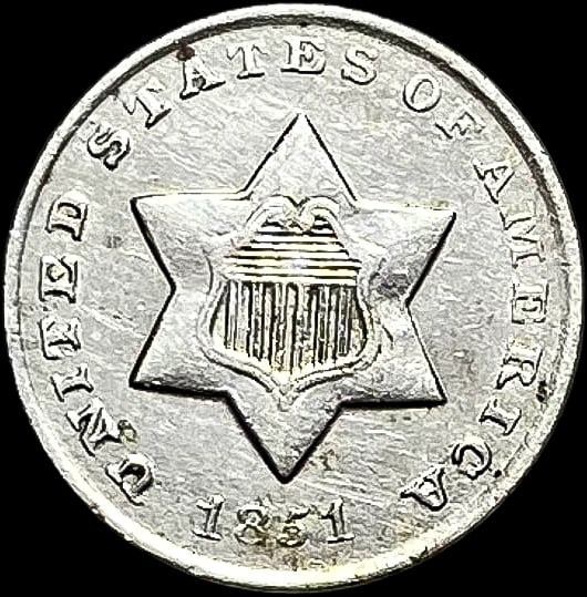 1851-O Silver Three-Cent Piece CLOSELY UNCIRCULATED (1 of 2)