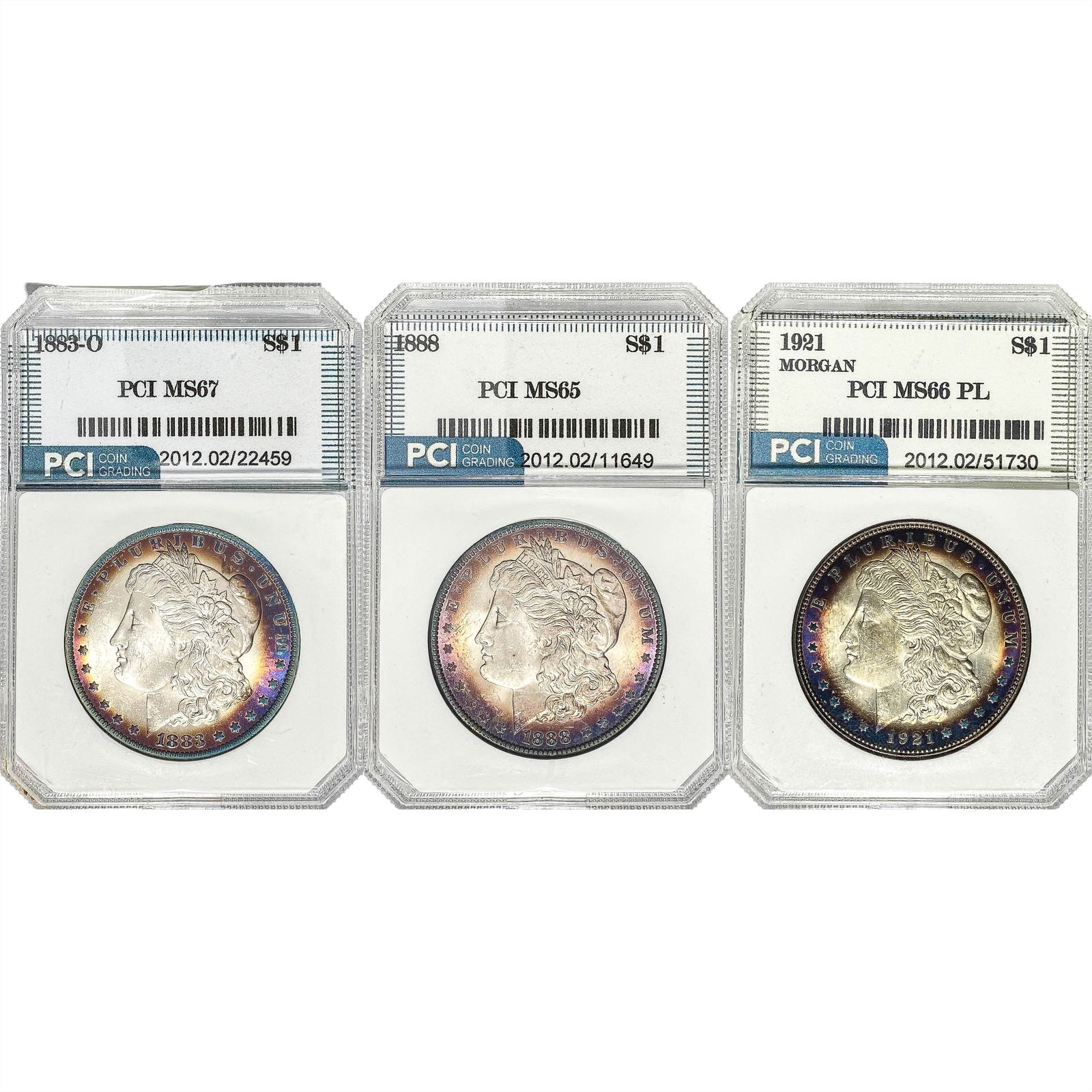 1883-1921 GEM BU Morgan Silver Dollar Lot [3 Coins] PCI MS65-67 (1 of 7)