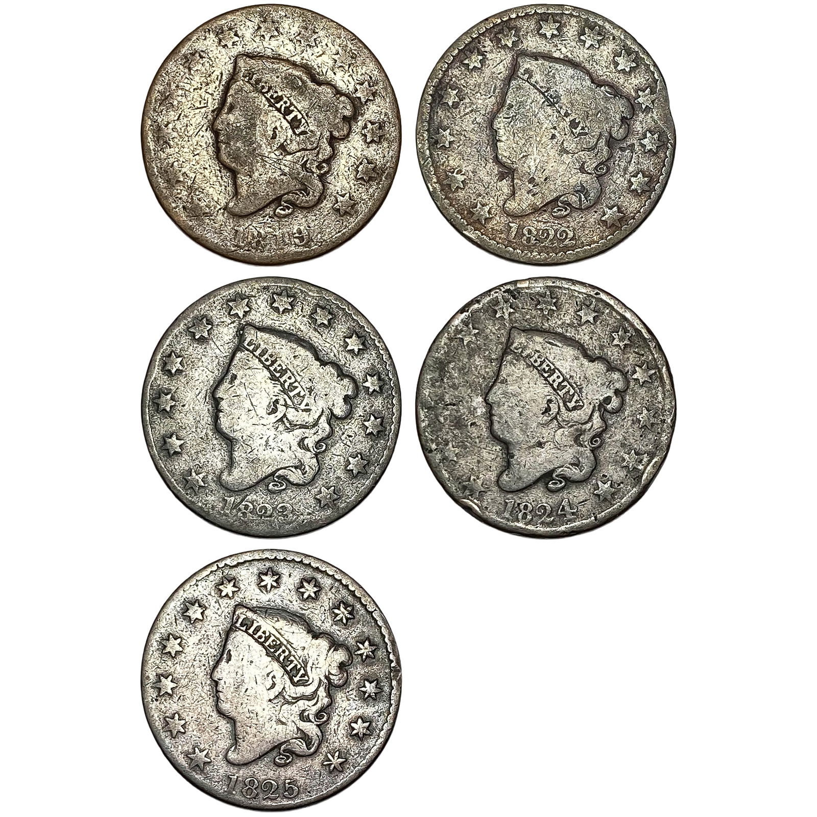 1819-1825 Coronet Head Large Cent Lot [5 Coins] (1 of 2)