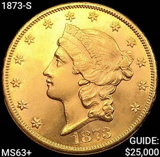 1873-S $20 Gold Double Eagle CHOICE BU+: 1873-S $20 Gold Double Eagle CHOICE BU+