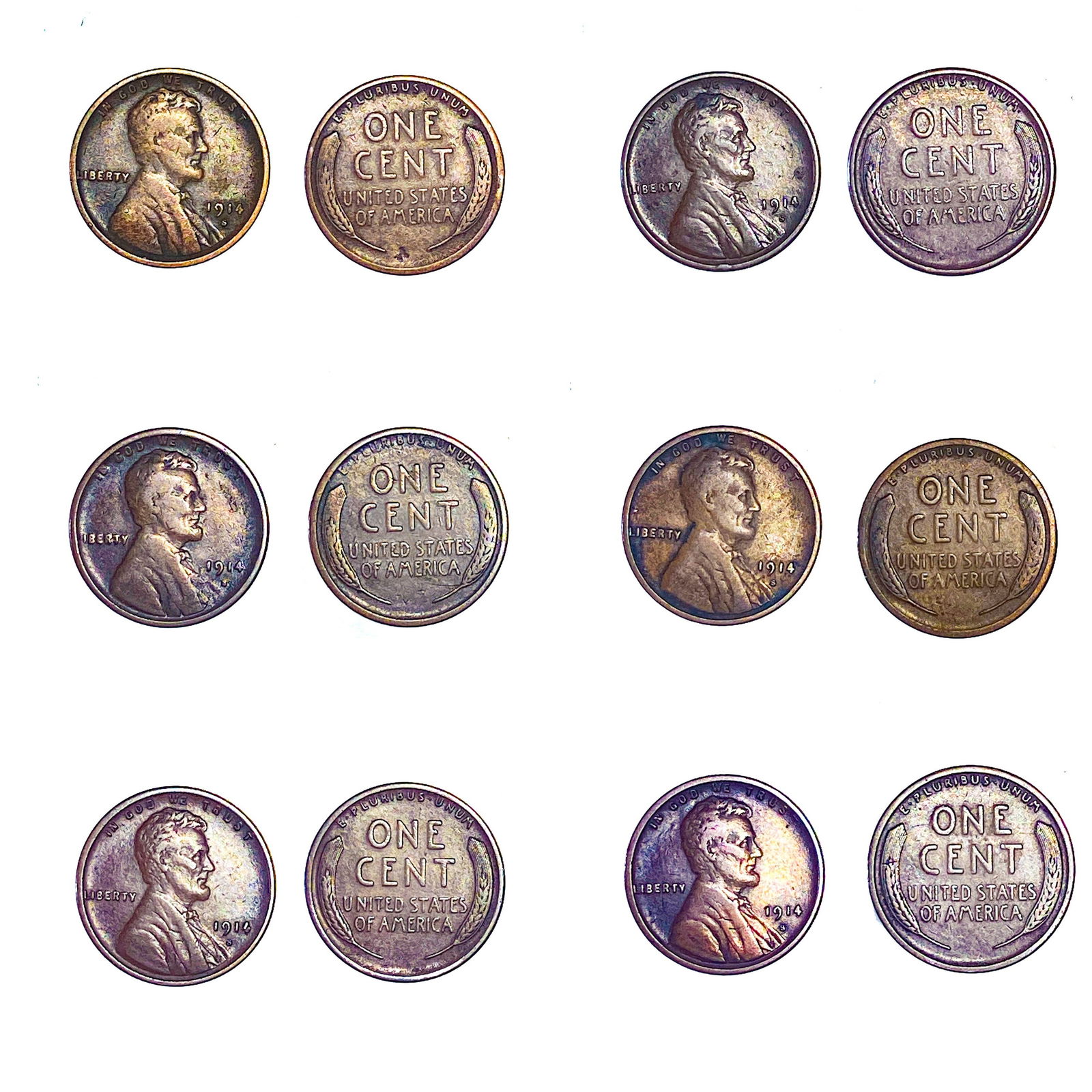 [6] 1914-S Lincoln Wheat Cents lot [6 Coins] (1 of 1)