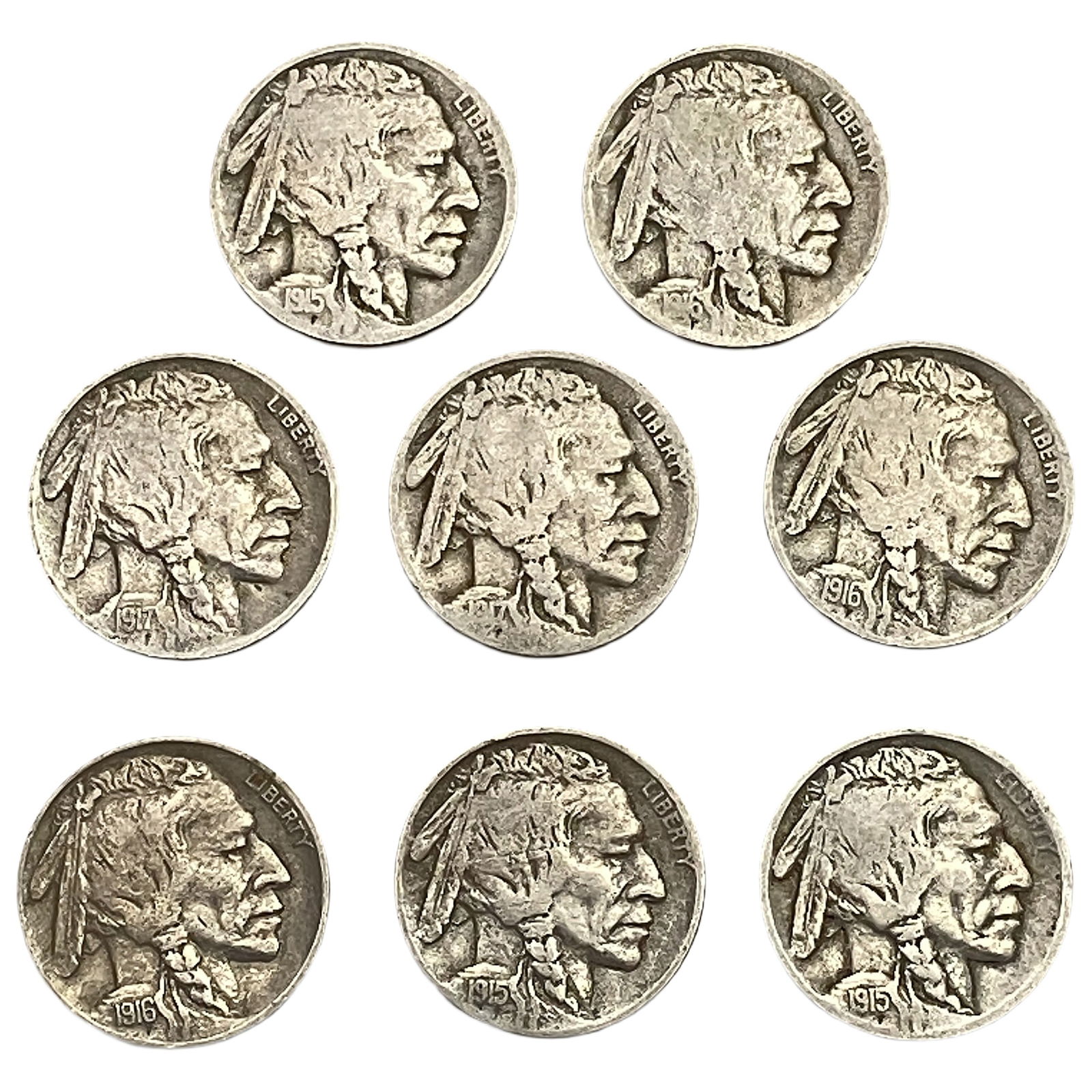 1915-1917 Better Date Buffalo Nickel Lot [8 Coins] (1 of 2)