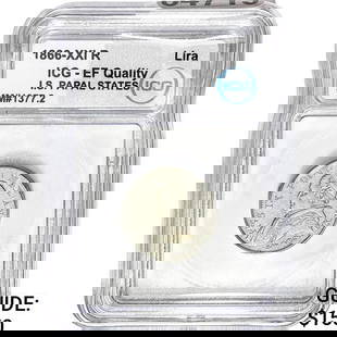 1866-XXI R I.S. Papal States Pius IX Silver Lira ICG EF: 1866-XXI R I.S. Papal States Pius IX Silver Lira ICG EF