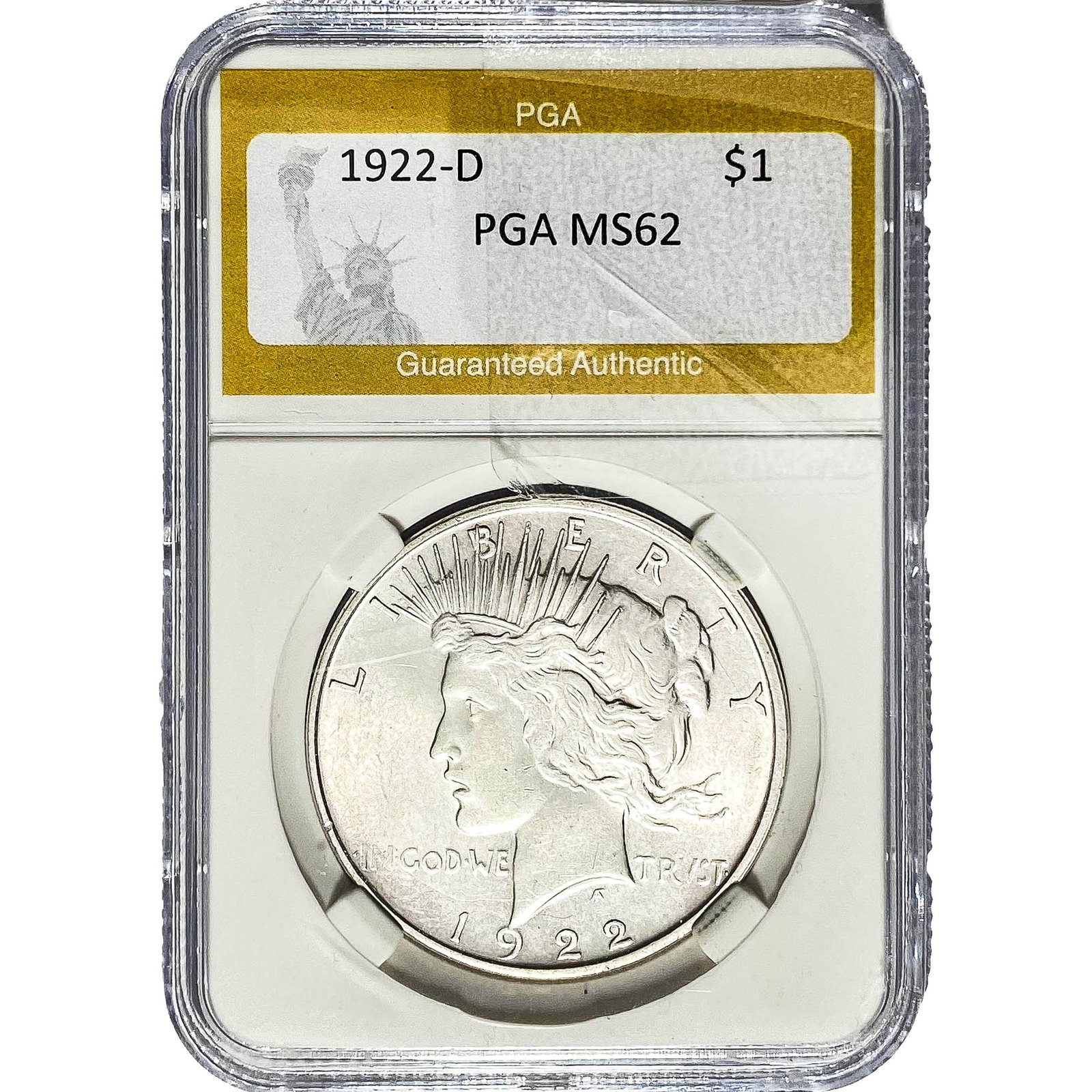 1922-D Silver Peace Dollar PGA MS62: 1922-D Silver Peace Dollar PGA MS62