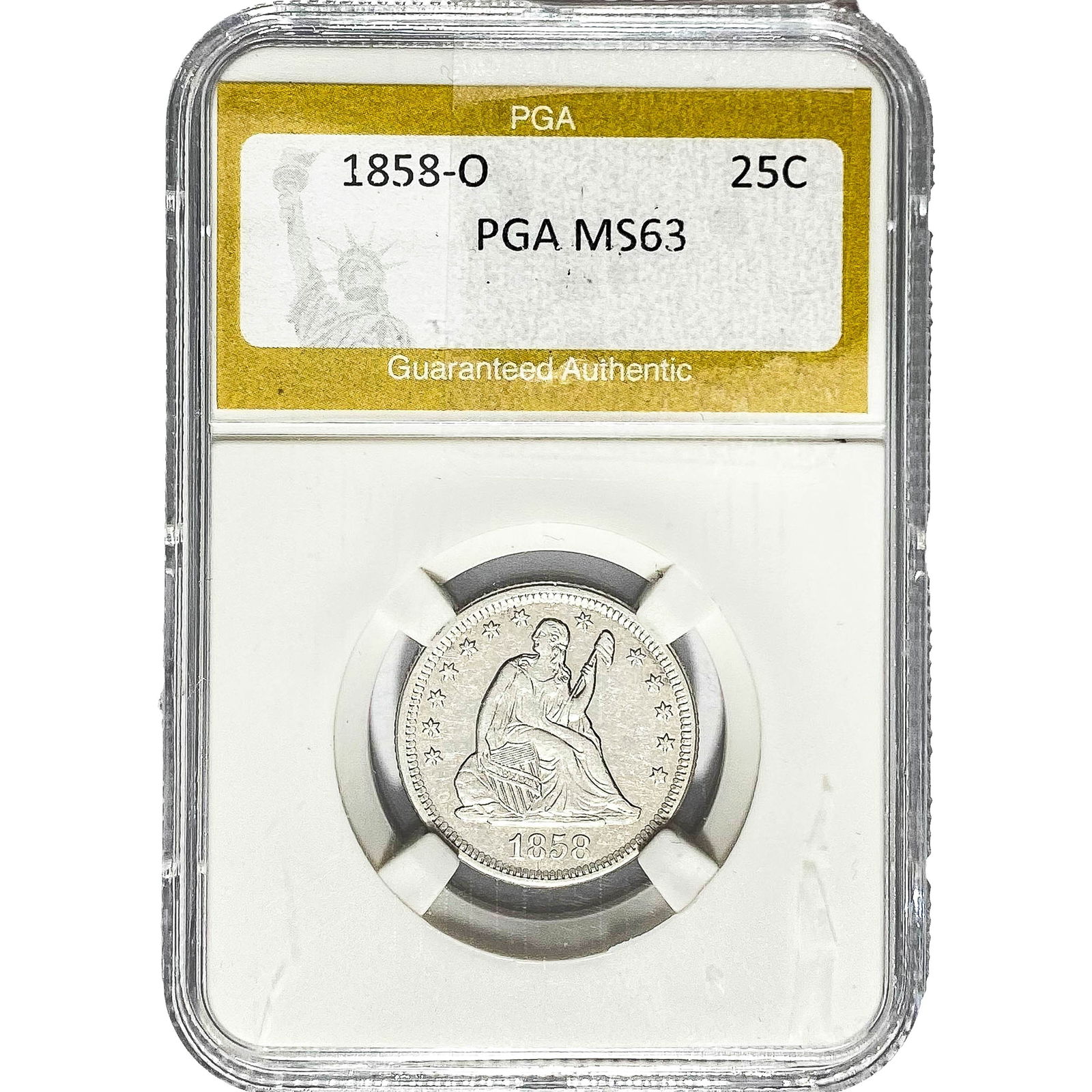 1858-O Seated Liberty Quarter PGA MS63 (1 of 2)