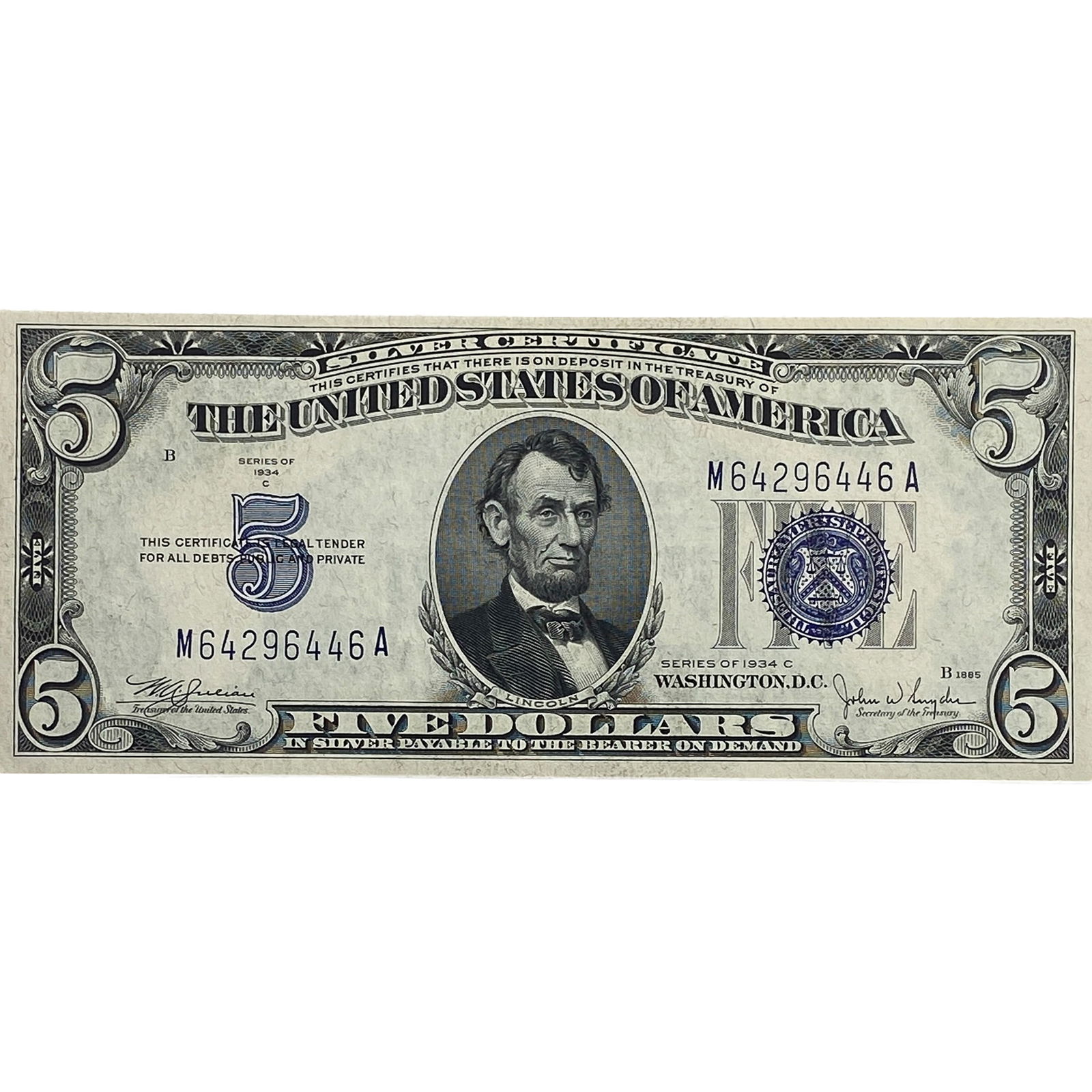 1934C $5 U.S. Silver Certificate Blue Seal (1 of 2)