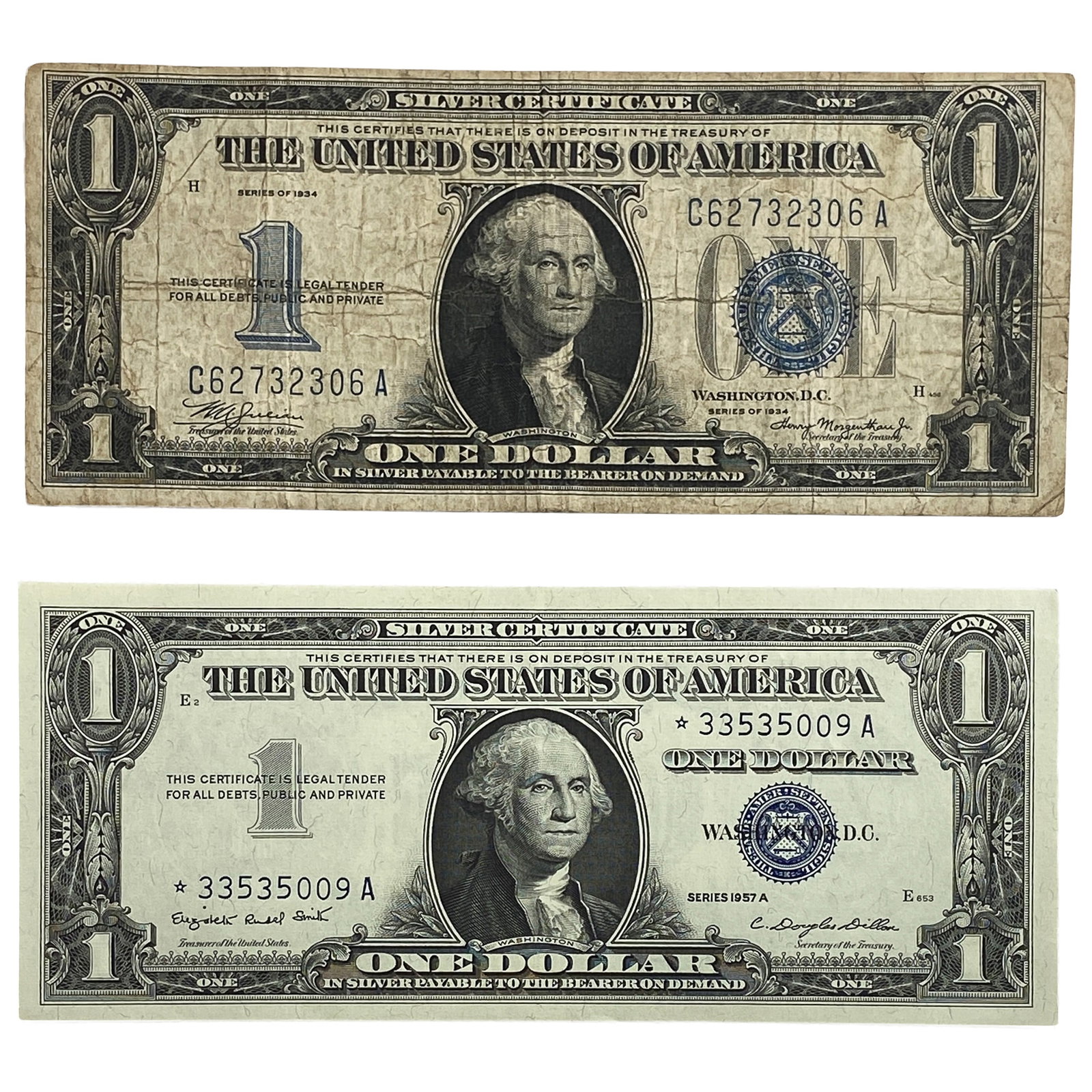 [2 Bills]1934-1957 $1 United States SIlver Certificate: [2 Bills]1934-1957 $1 United States SIlver Certificate