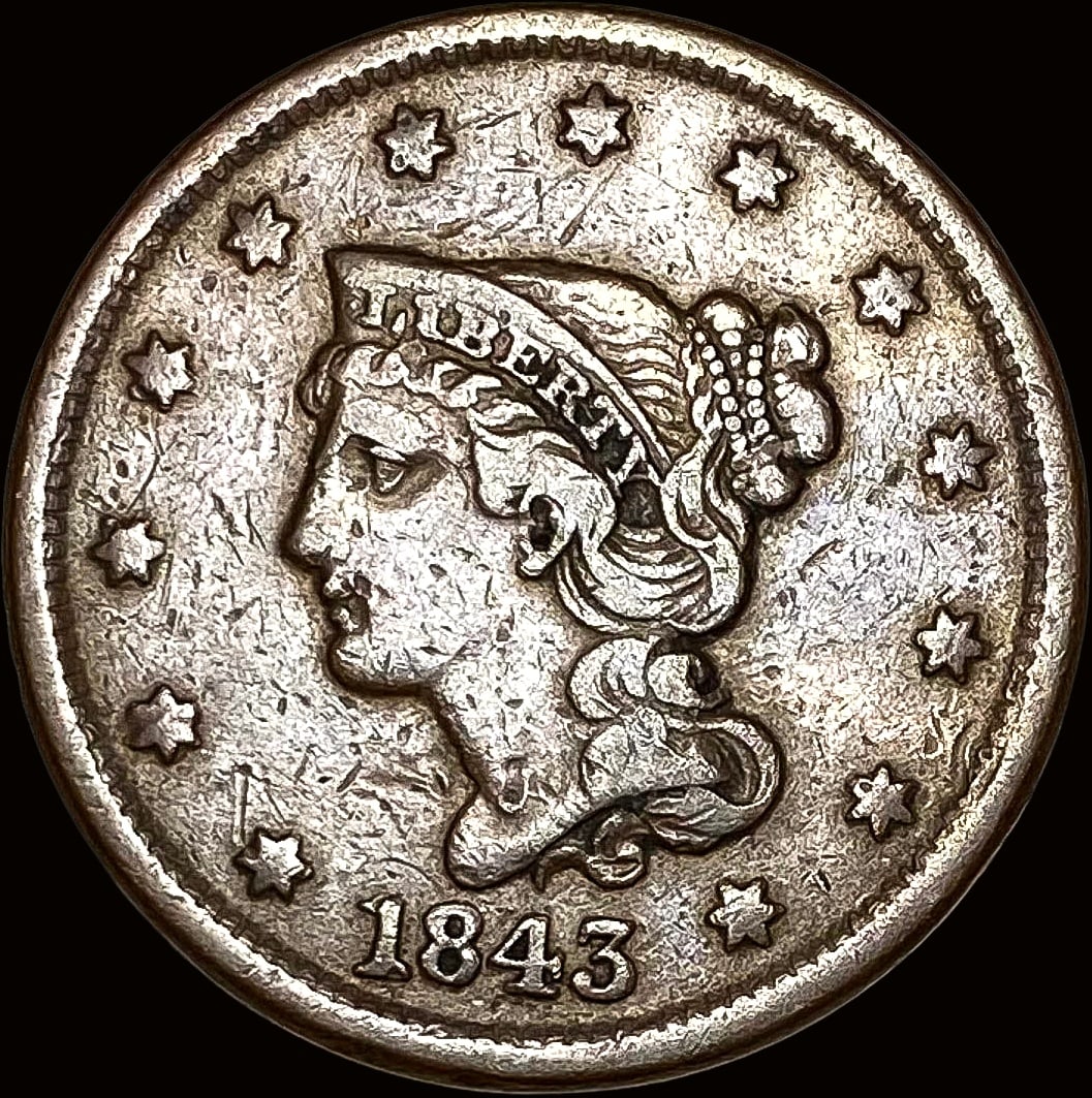 1843 Braided Hair Large Cent LIGHTLY CIRCULATED (1 of 2)