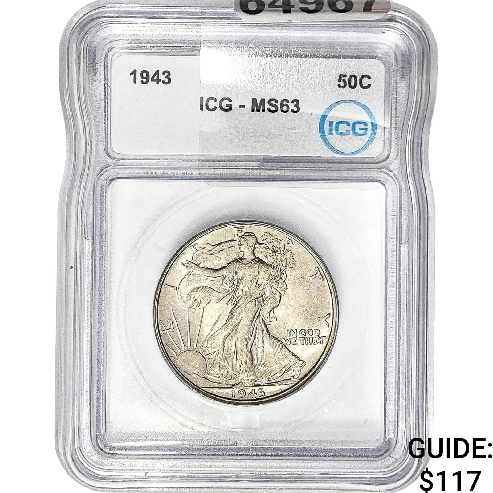 1943 Walking Liberty Half Dollar ICG MS63: 1943 Walking Liberty Half Dollar ICG MS63