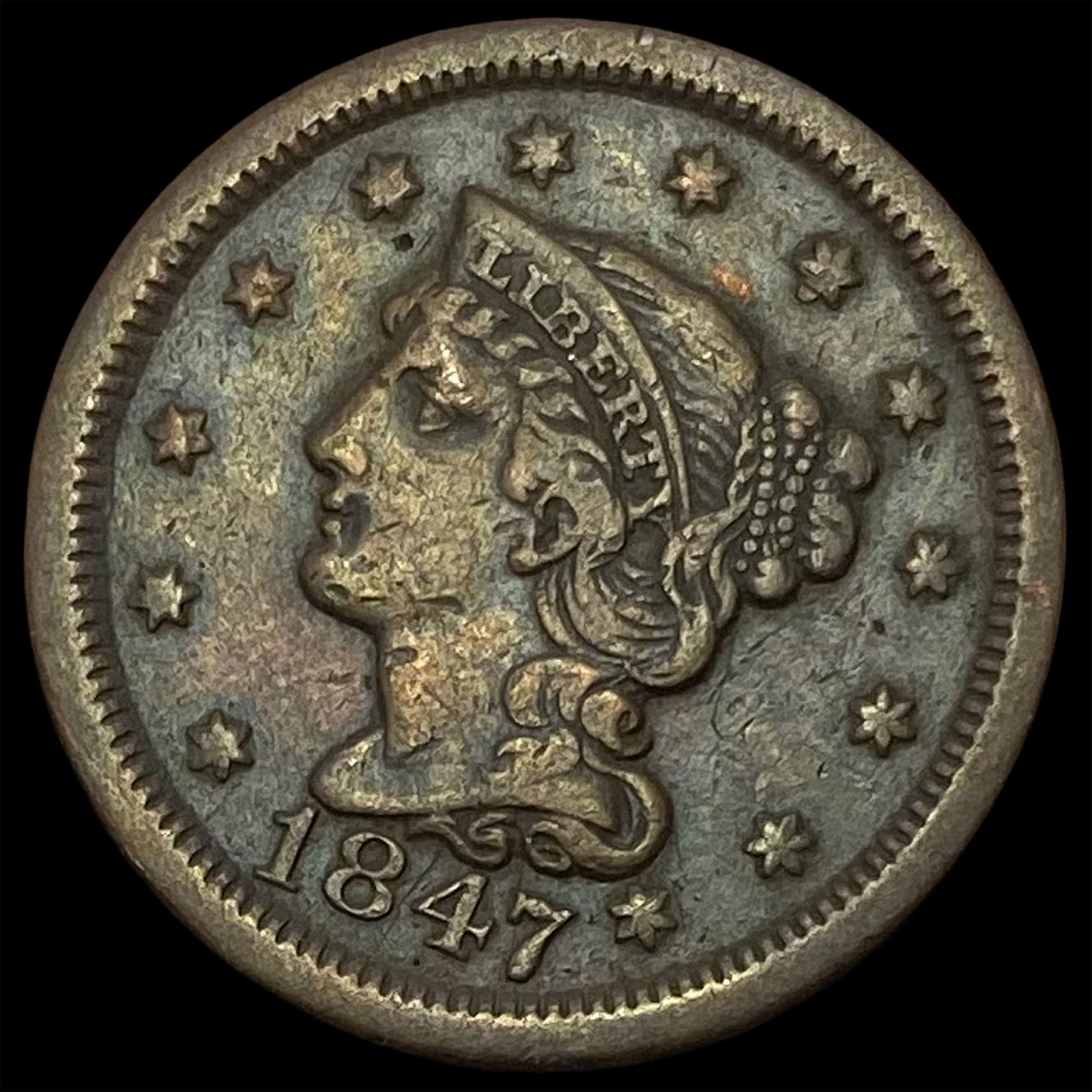 1847 Braided Hair Large Cent LIGHTLY CIRCULATED (1 of 2)
