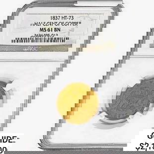 1837 Half Cent of Copper NGC MS61 BN HT-73: 1837 Half Cent of Copper NGC MS61 BN HT-73