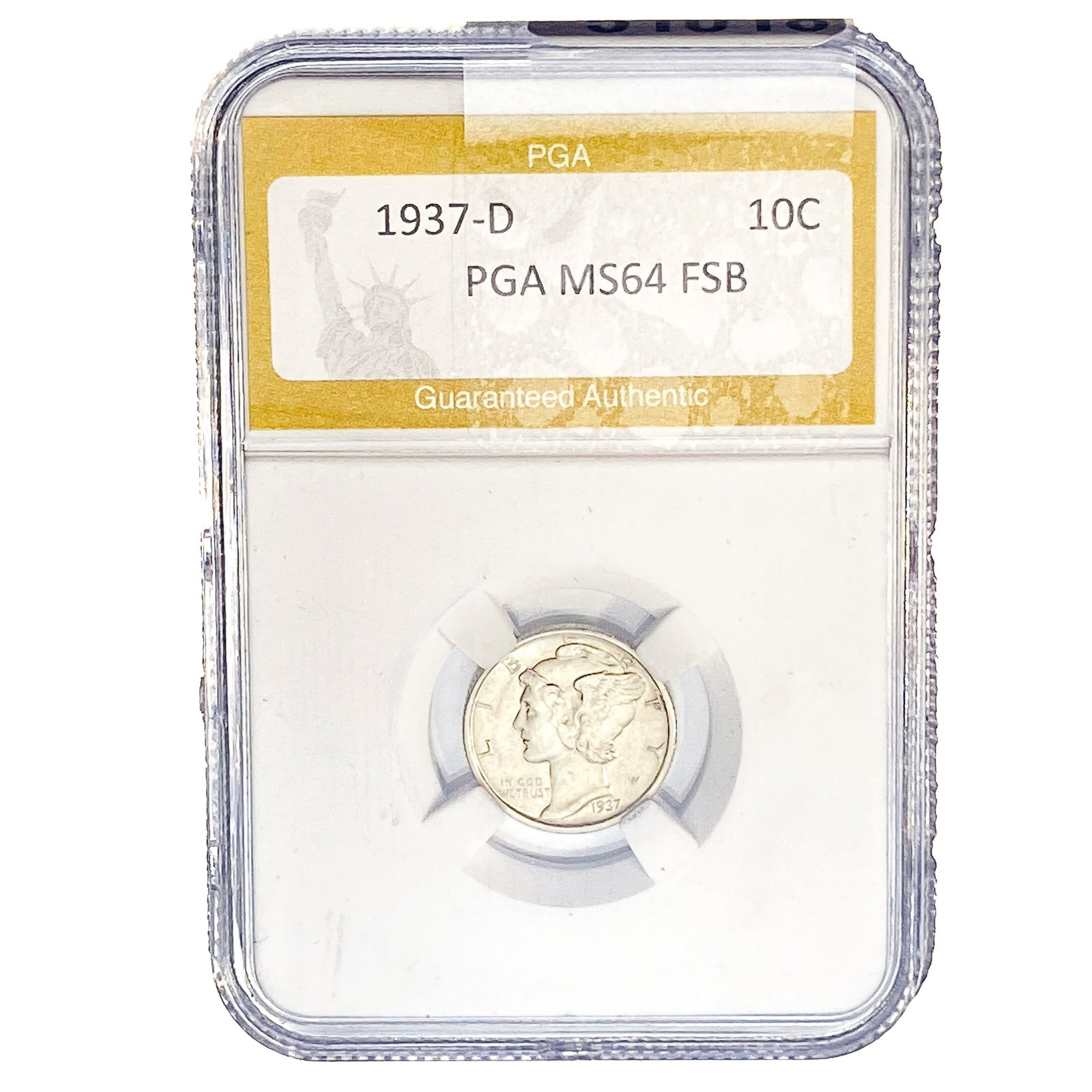 1937-D Mercury Silver Dime PGA MS64 FSB: 1937-D Mercury Silver Dime PGA MS64 FSB