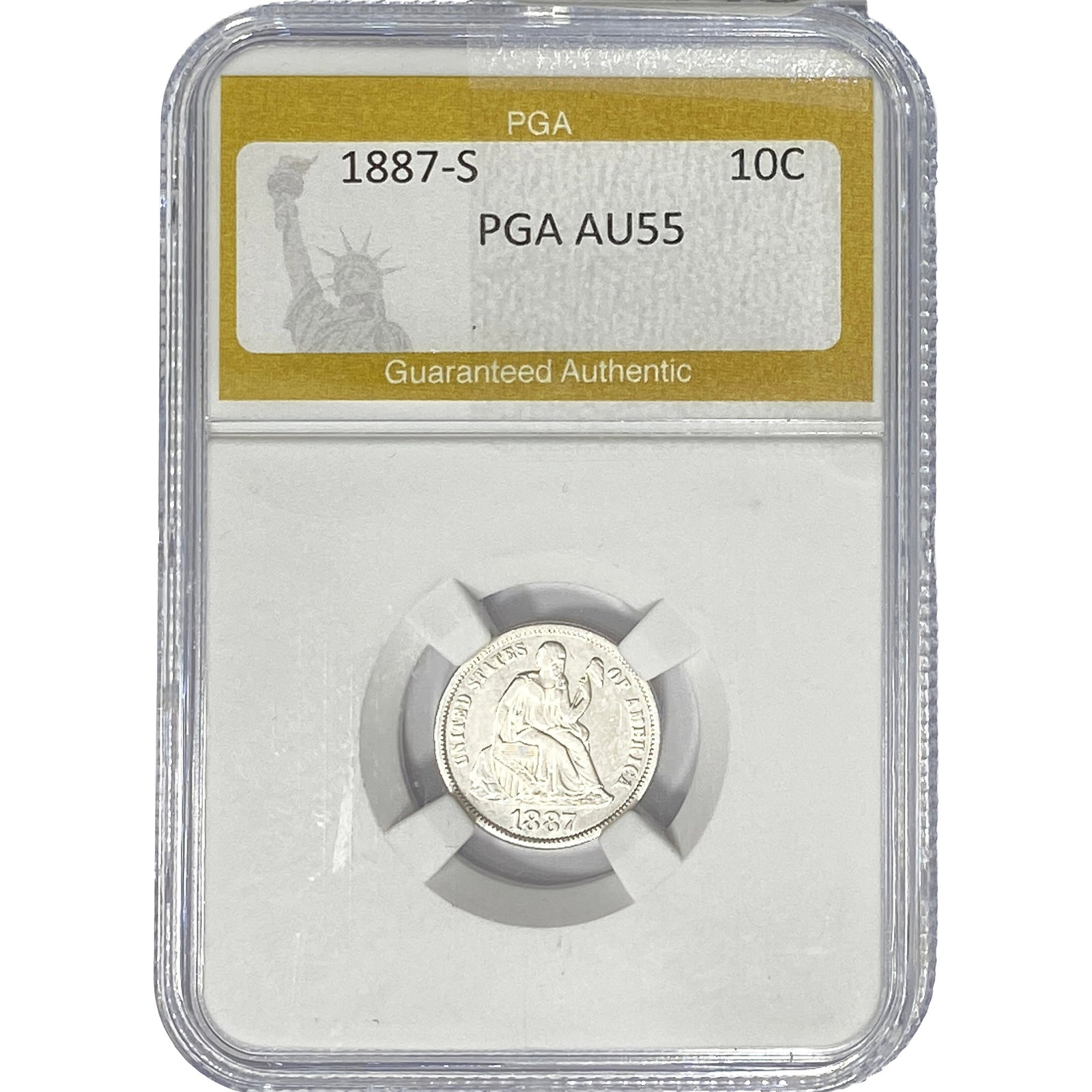 1887-S Seated Liberty Dime PGA AU55: 1887-S Seated Liberty Dime PGA AU55