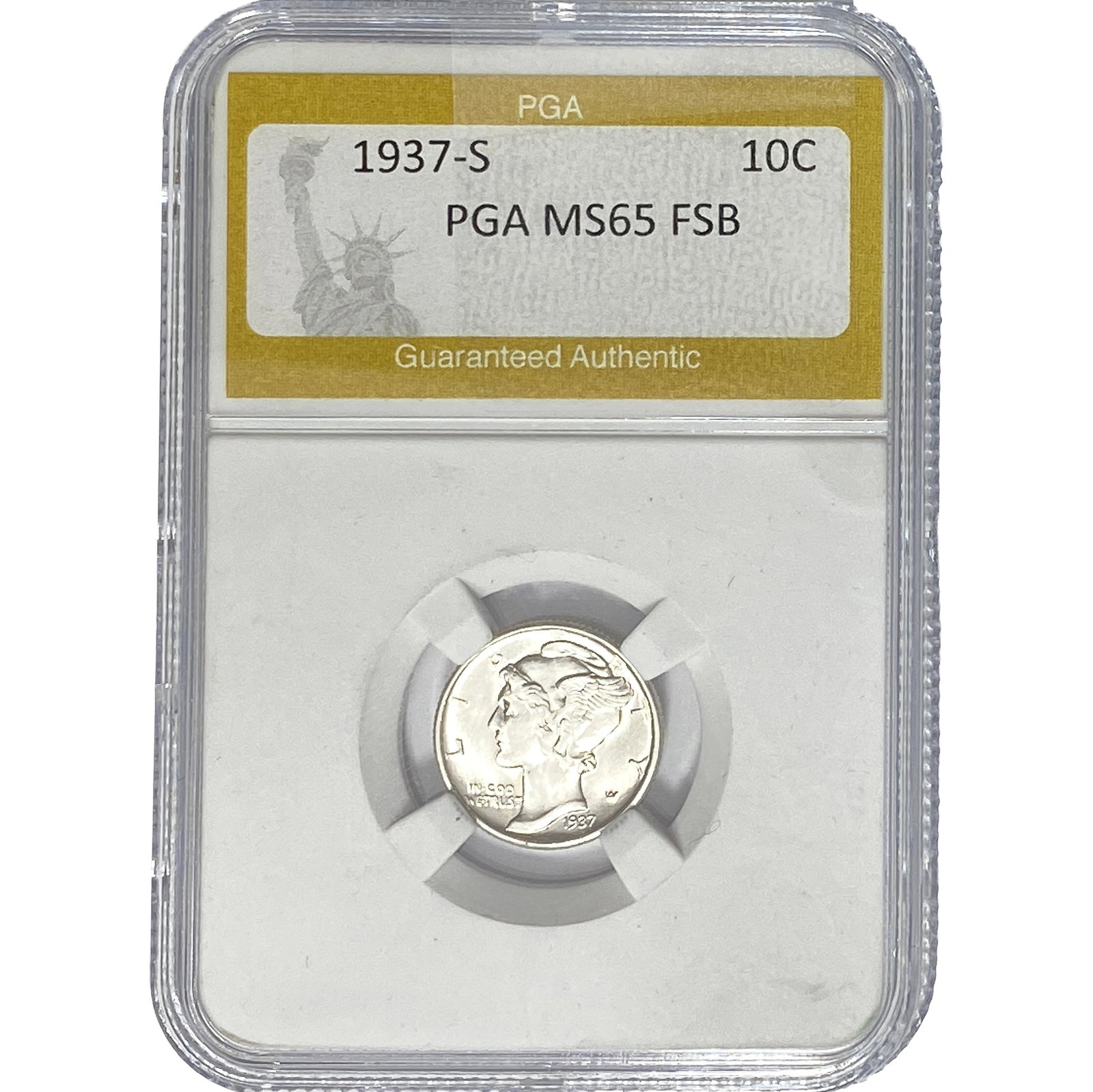 1937-S Mercury Silver Dime PGA MS65 FSB: 1937-S Mercury Silver Dime PGA MS65 FSB